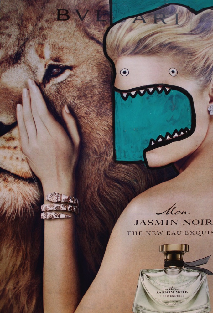 Jasmin Noir, acrylic on magazine paper, A4