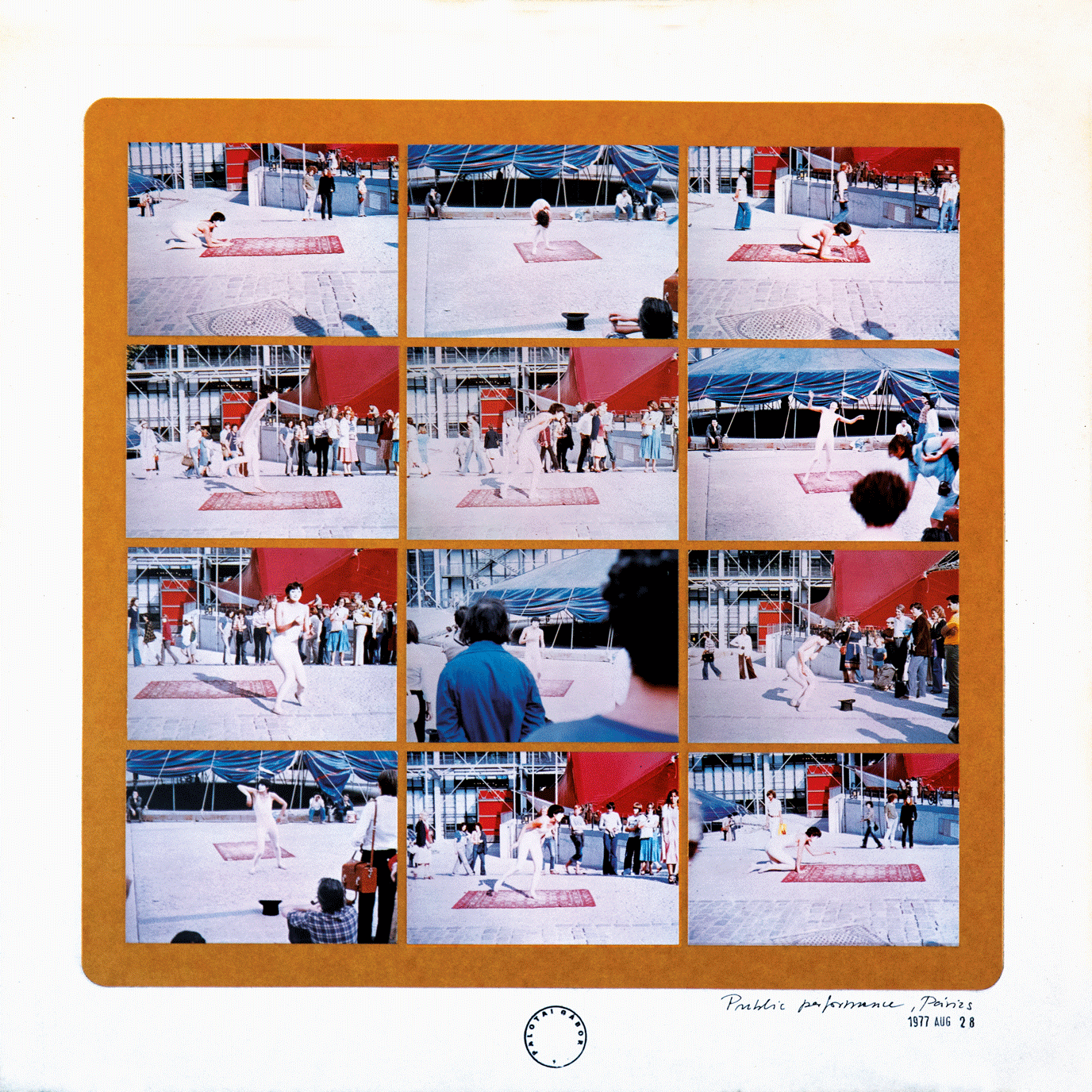 Public performance, Paris, 1977, photo series, collage, 50x50 cm
