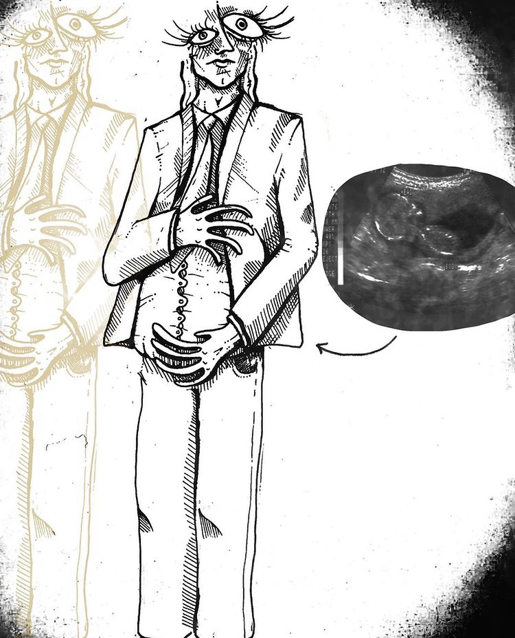 Butch Pregnancy, Ink on Paper & Photoshop (2020)
