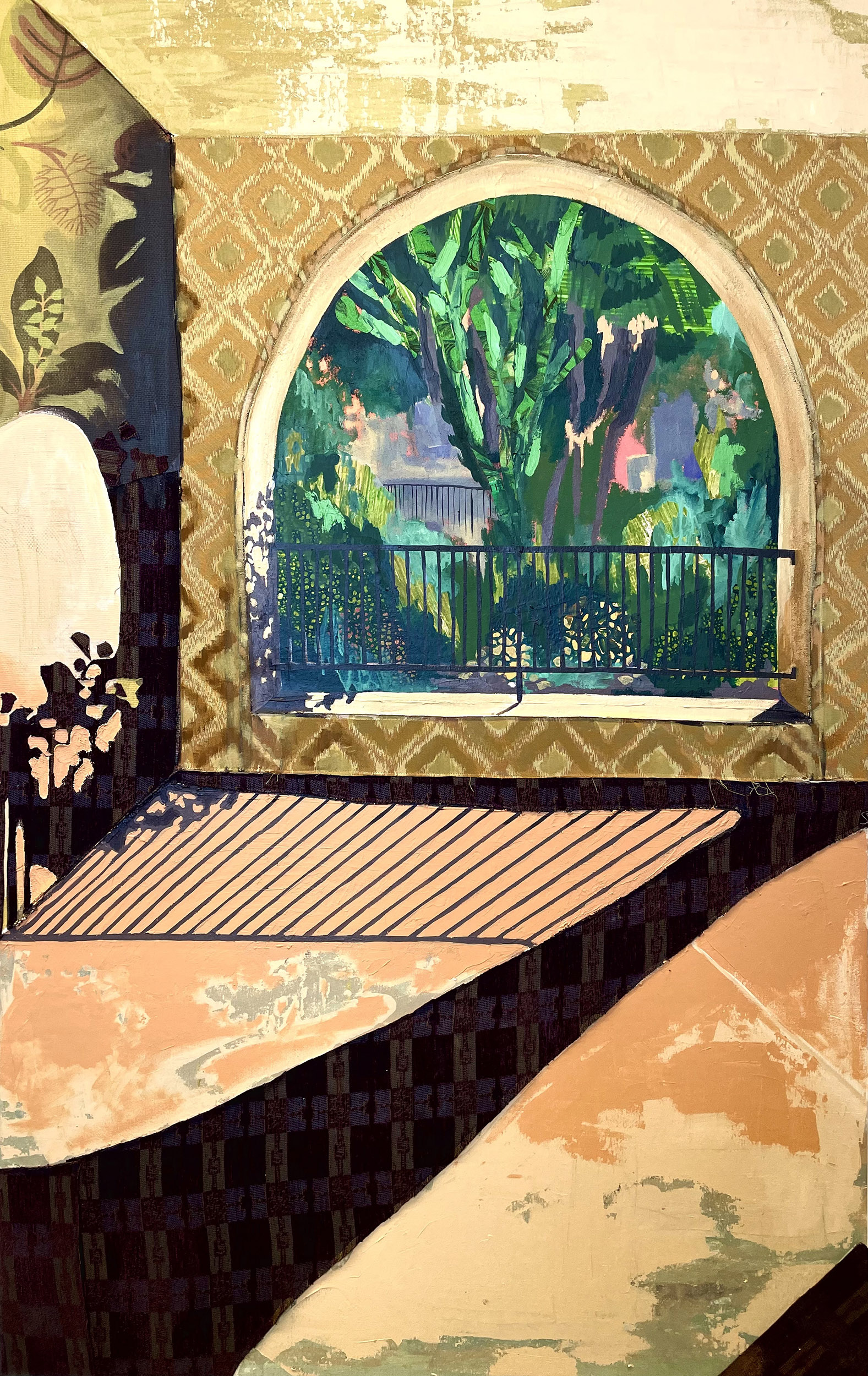 "Velvet Shadows" Acrylic, Oil, Fabric, Paper, on Canvas, 48"x30"