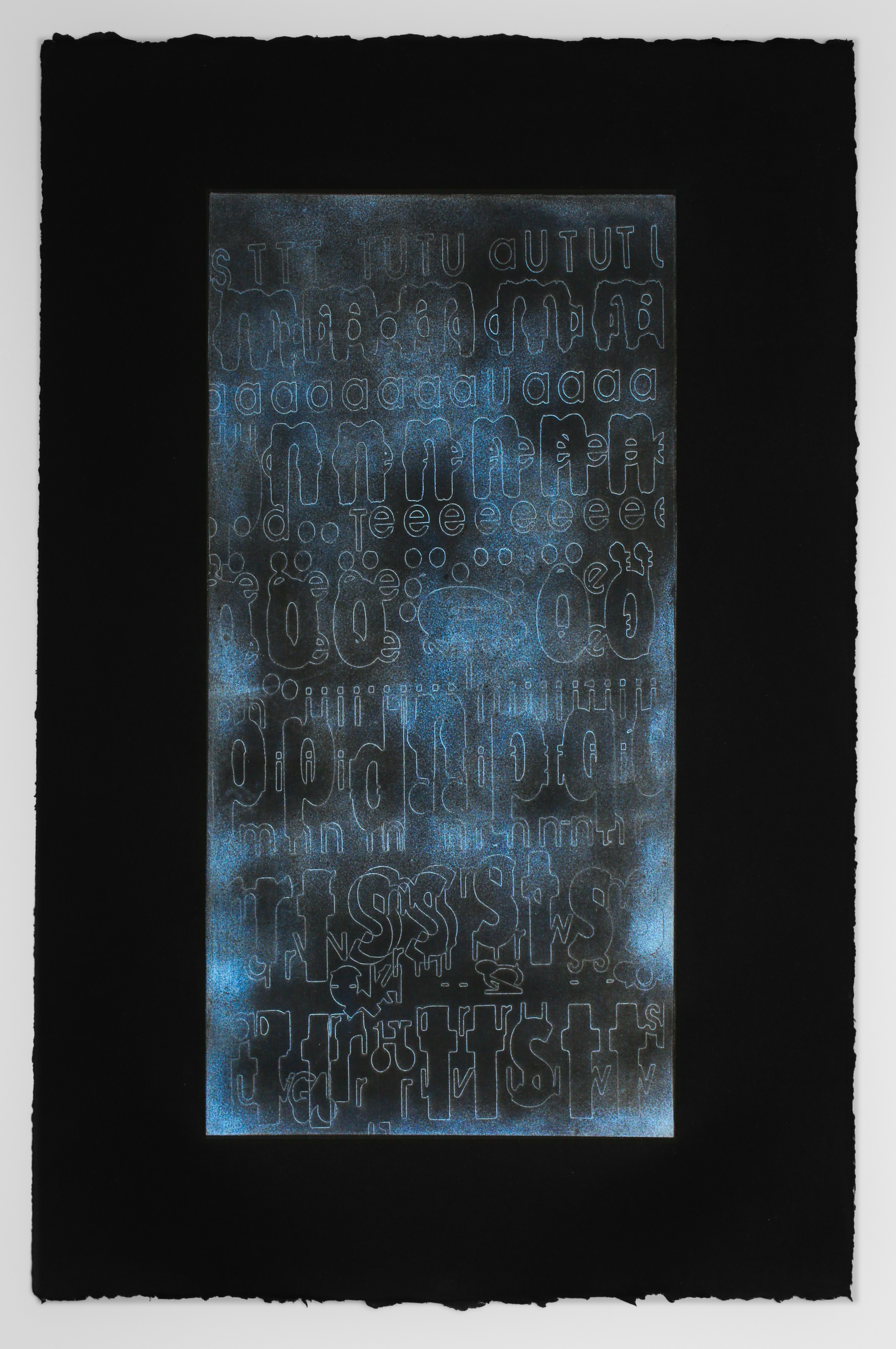 Untitled, hard-ground etching with interference pigment on paper, 8 ½” x 16 ½” (plate); x 15” x 22 ½”, 2023  