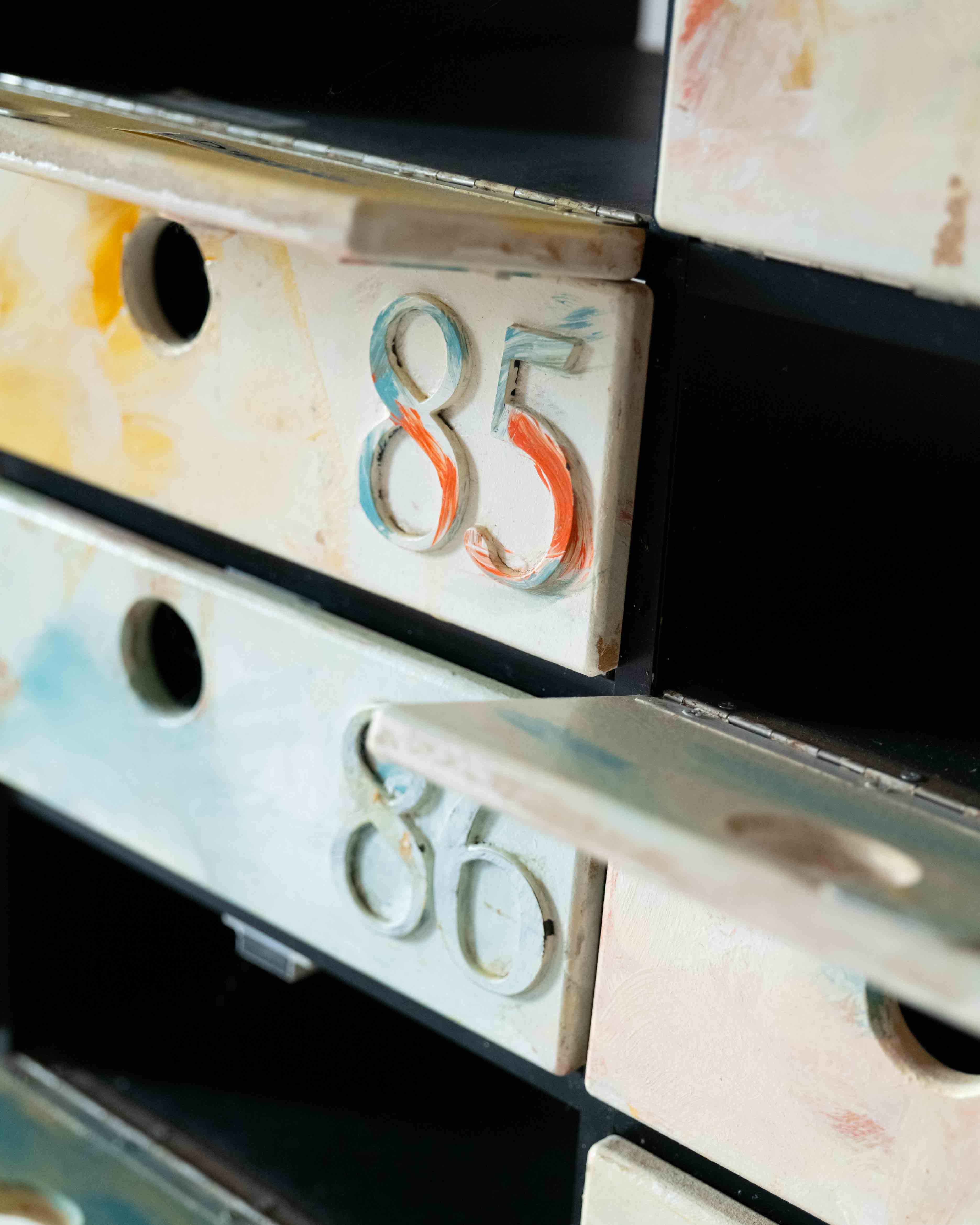 The original Gaetano Pesce mail cabinet for the TBWA/Chiat/Day office in nyc, 1994, shows in the time/imbalance exhibition by sweeterfat July 1st 2025