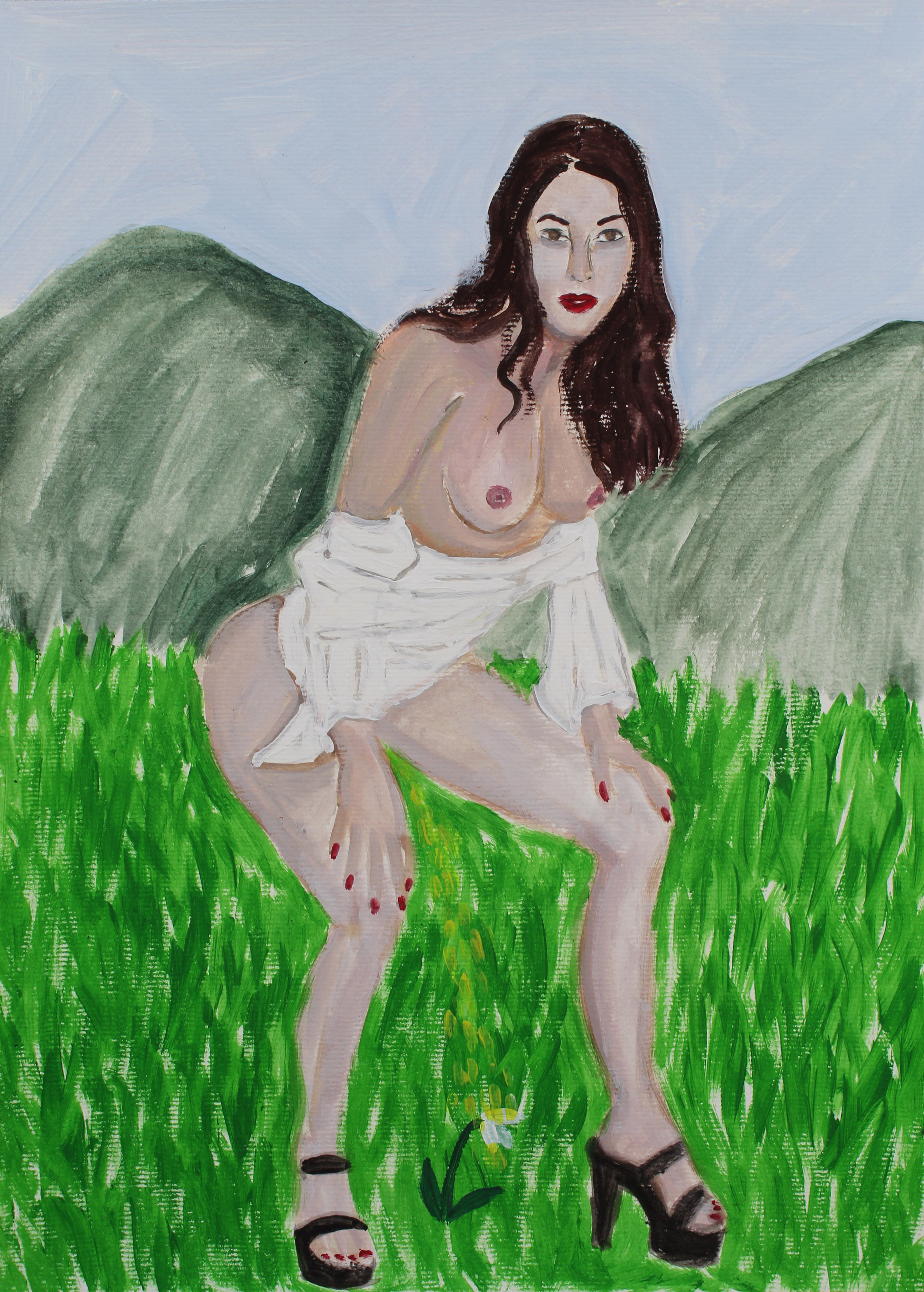 Pissing on a snowdrop, Acrylic on paper, A3, 2020