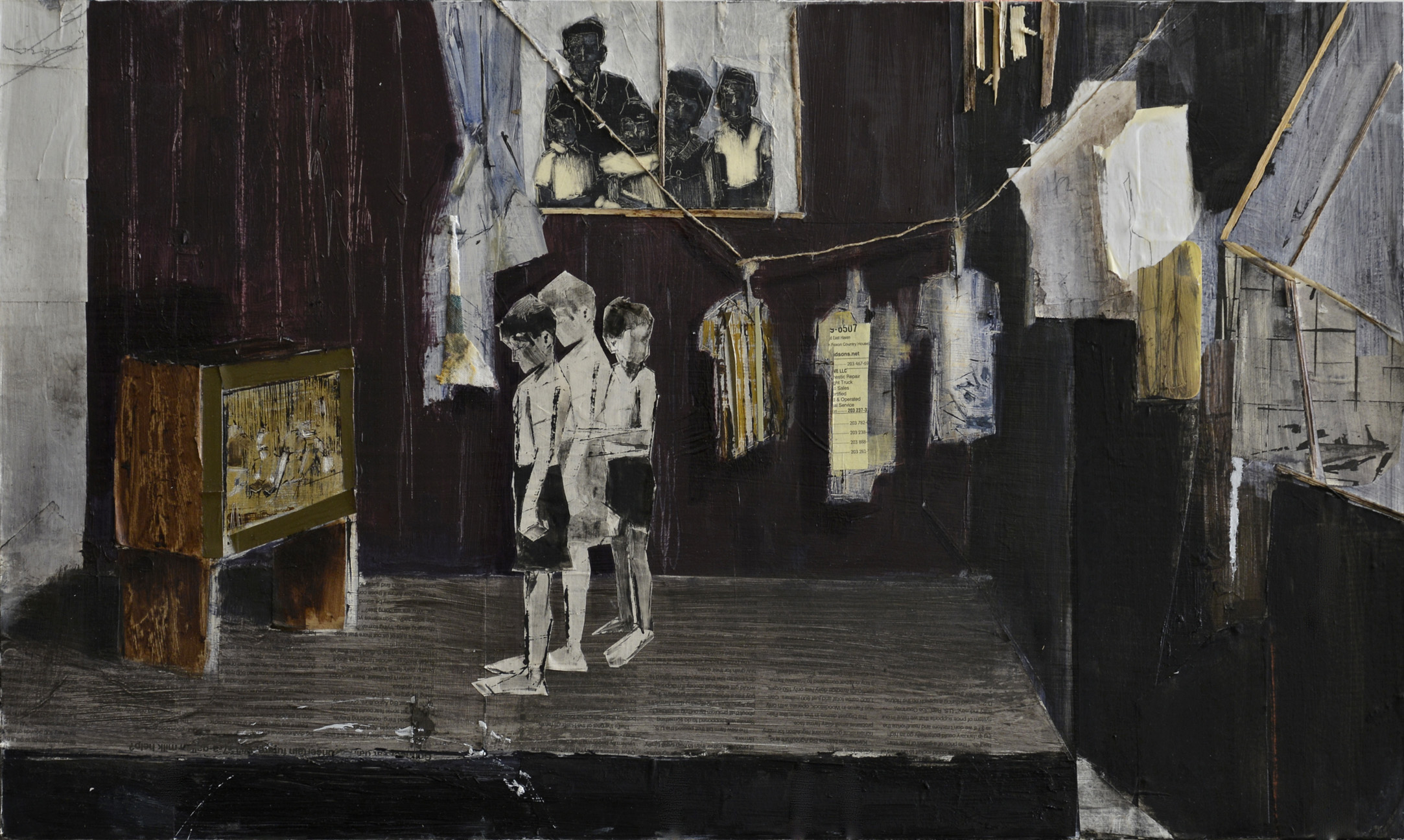 collaged paper and oil on panel, 2012