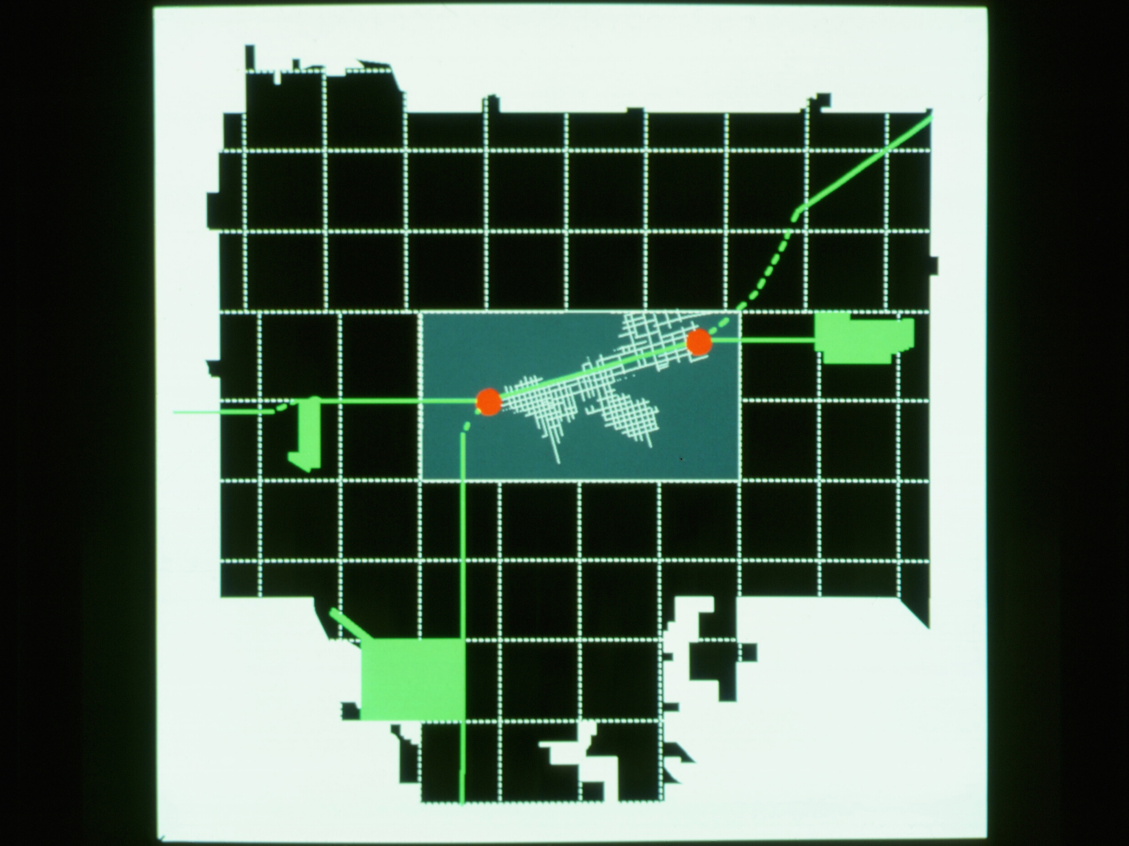 Mile grid with green areas and downtown