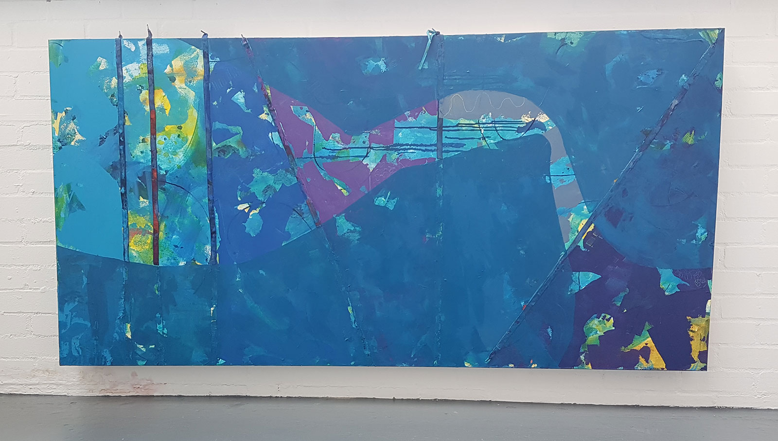 Layers, 2021Raw canvas, gesso, acrylic, shoe-laces(200cm x 100cm)