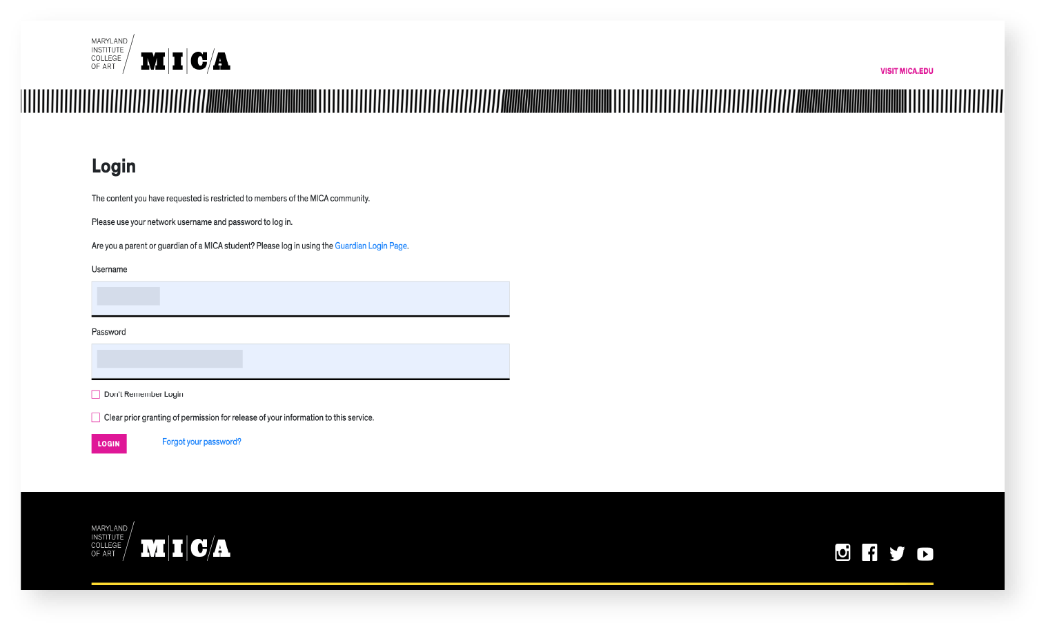 1. Log in to the MICA website 