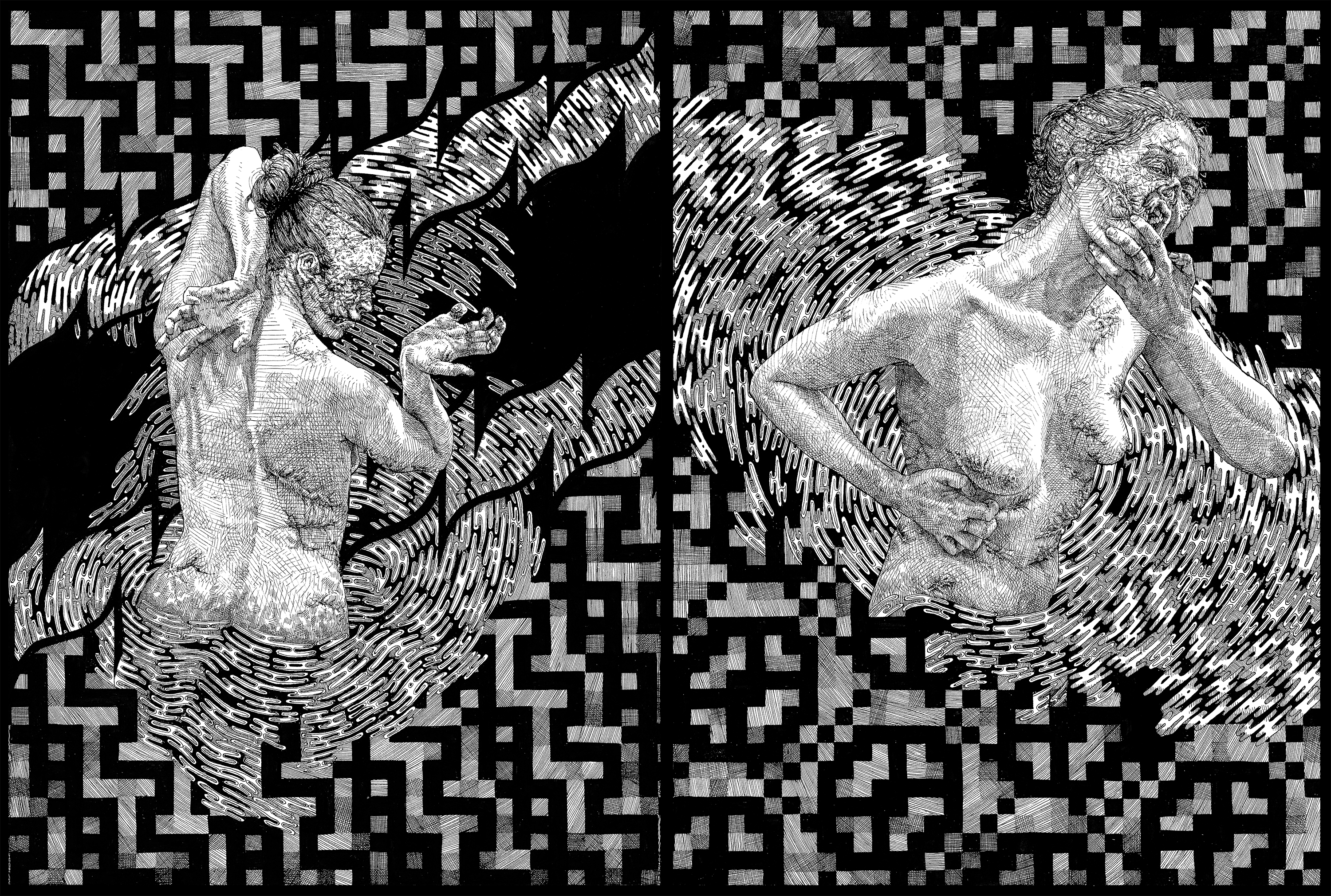 It Runs In Families. Diptych. Ink on paper, 2019.