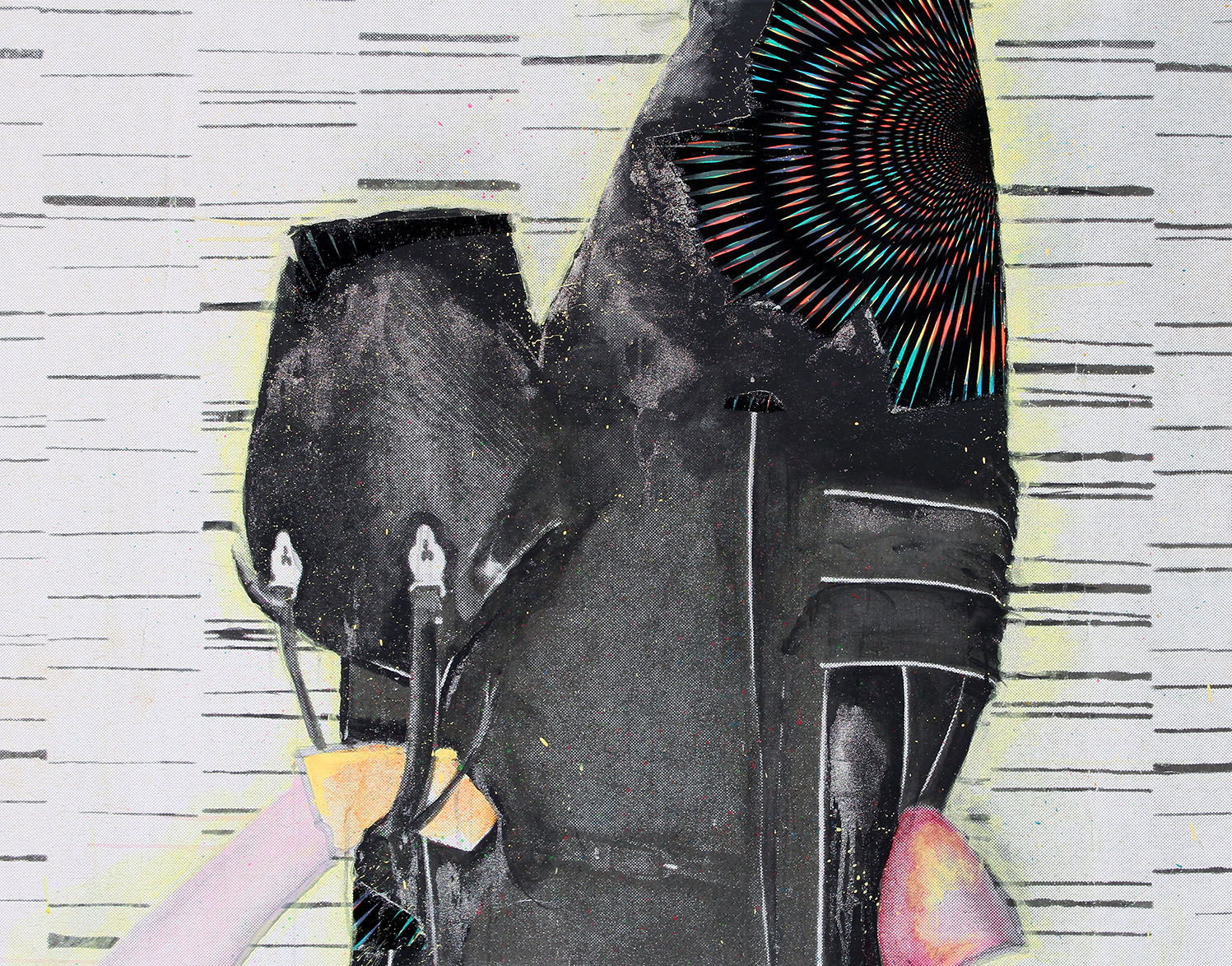 Bag Lady, 2015, Original acrylic on canvas with printed background, 38 x 48 in.