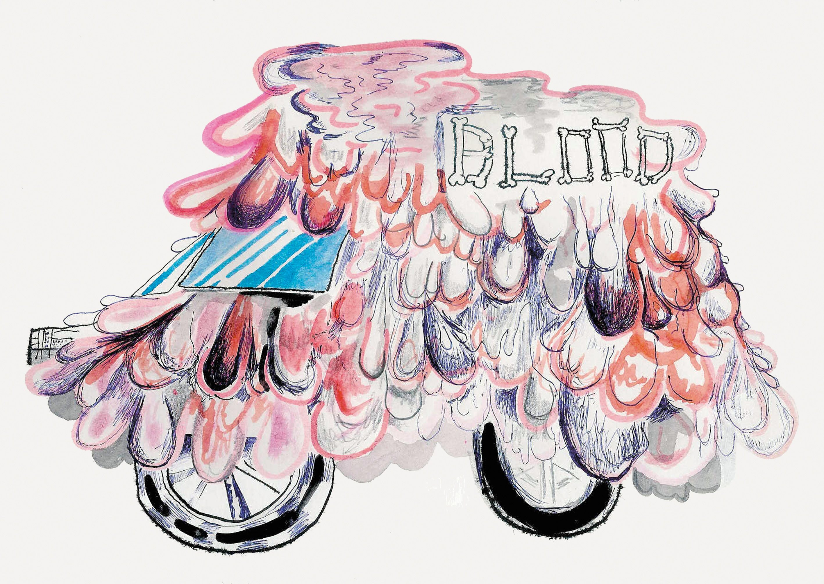 William Blake Blood Mobile, 2010, ink, watercolor & ballpoint pen on paper, 27 x 34.7 cm, Private Collection