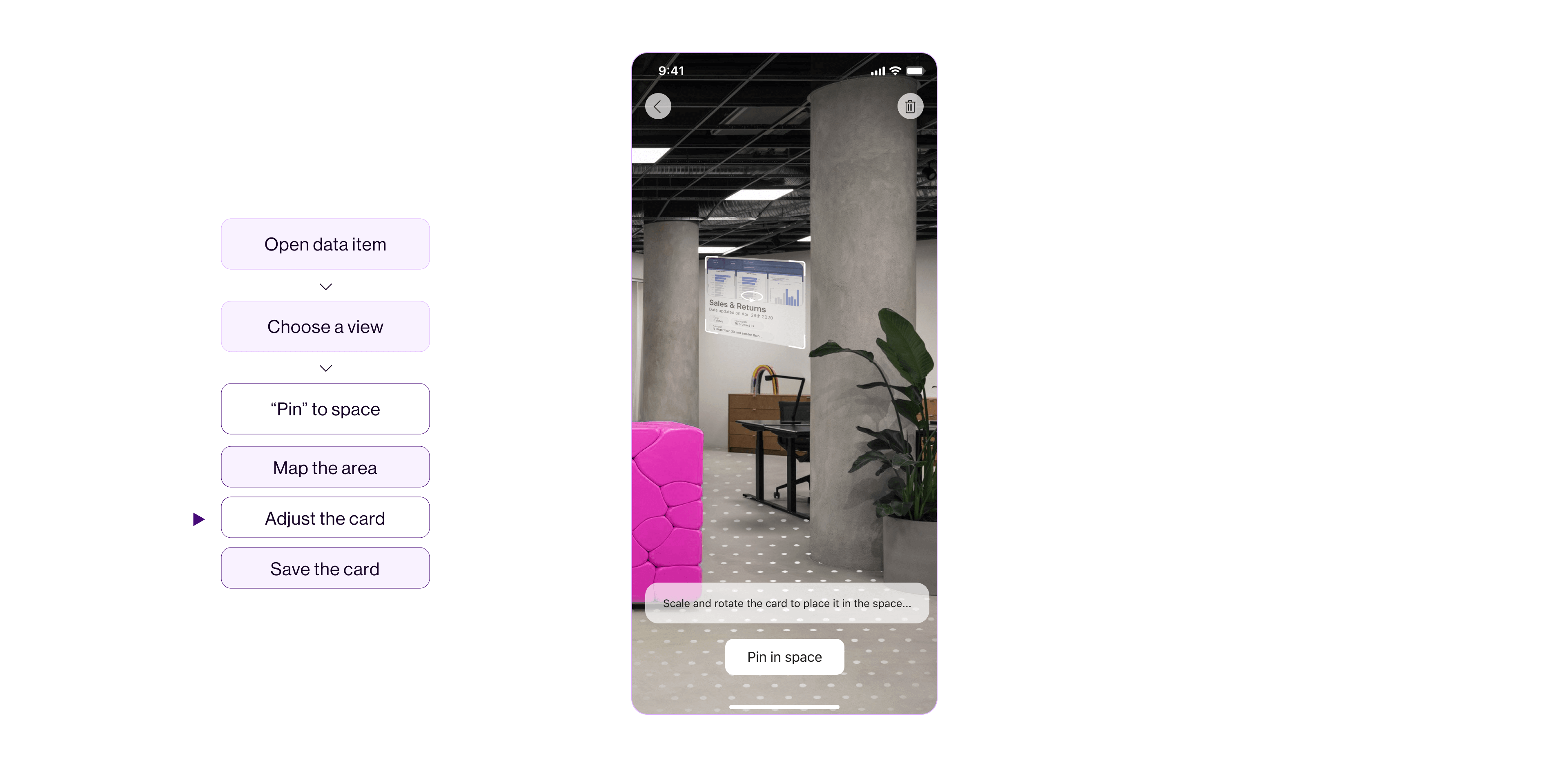 "User can adjust the card by dragging to another loaction, rotating ans scaling, 02.
