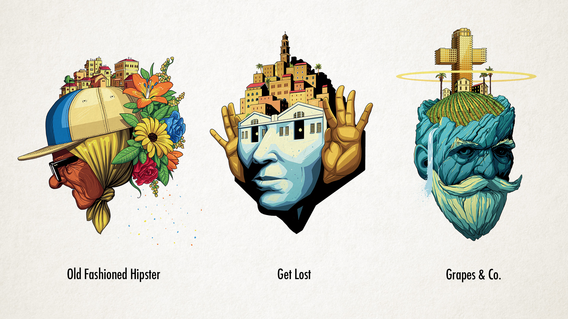 Illustrations for the 2018 menu of the wonderful Imperial Cocktail Bar in Tel-Aviv. Each cocktail in this year's menu is named after, and inspired by iconic locations in the city's past in present.