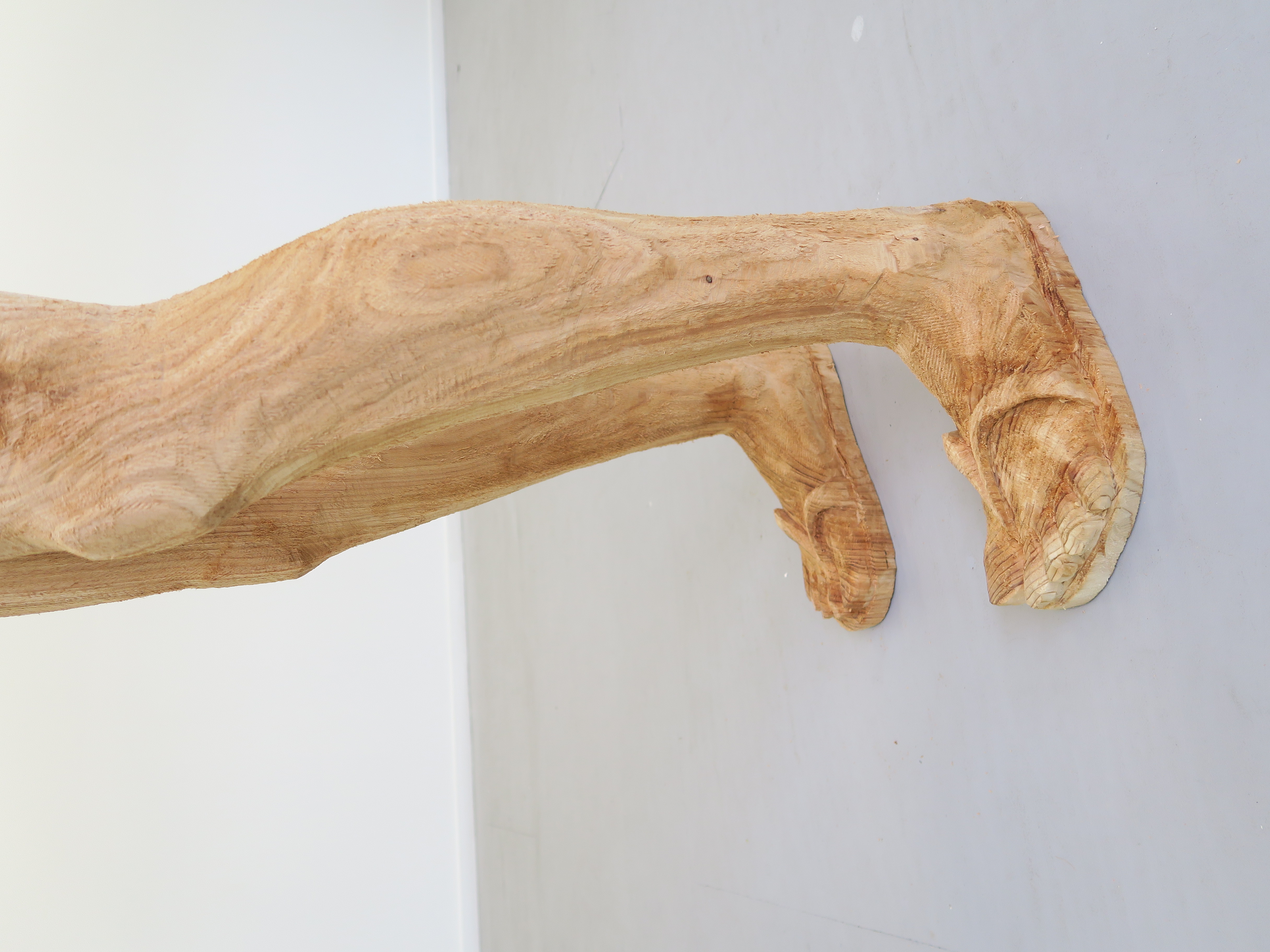 Bather: Tuesday, October 31, 2023 at 7:07 PM49.65460° N, 124.11331° W (detail), 2023, 87” x 20” x 14”. Red cedar.