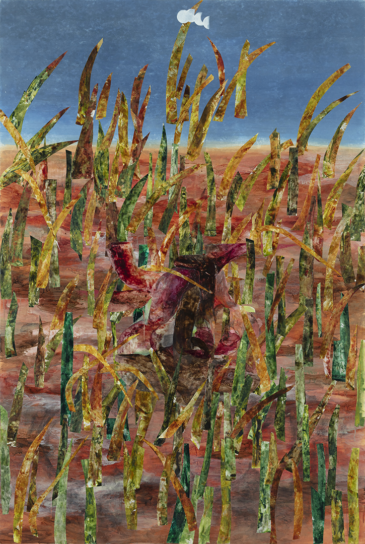 나의 조각, 조각, 조각 acrylic, gouache, charcoal, Korean ink, Korean paint on Korean paper 193x132cm 2023