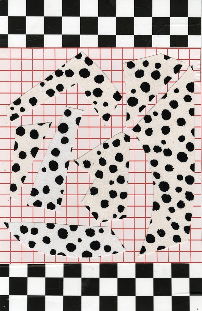 checkered-crazy, 2022, printed cotton, vinyl on paper 19” x 14”