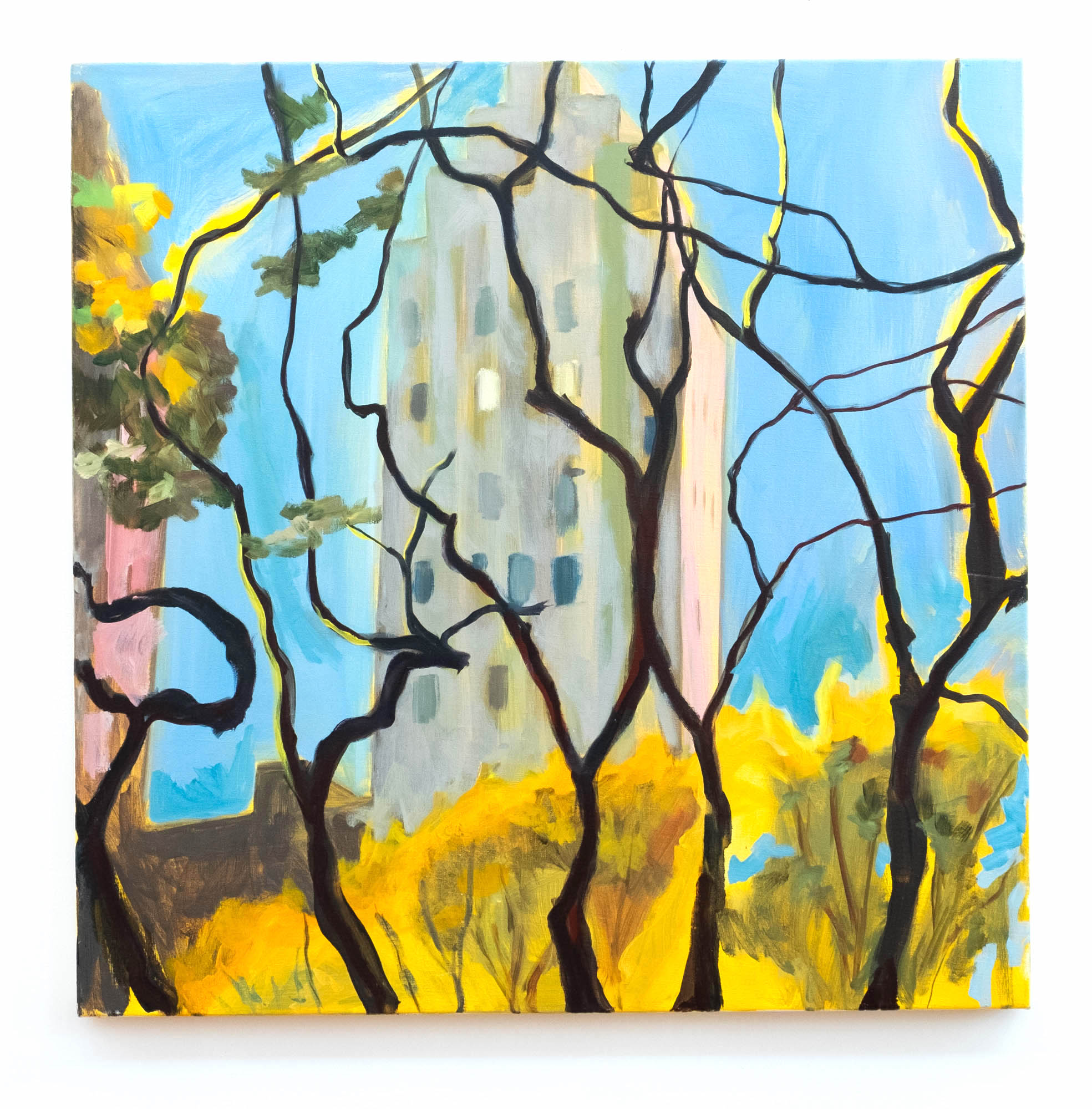Upper West Side apartment from Central Park, oil on linen, 30 x 30 inches, 2017