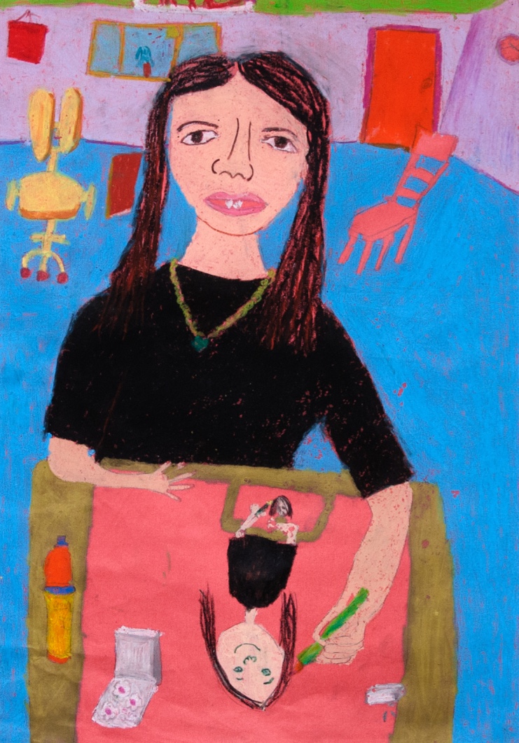 Endless Self-portrait / crayon on colored paper / 2003 (age 9)