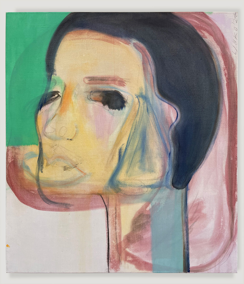 'The Face & Green' 2024 - oil, charcoal and color pencil on linen, 65 x 73 cm