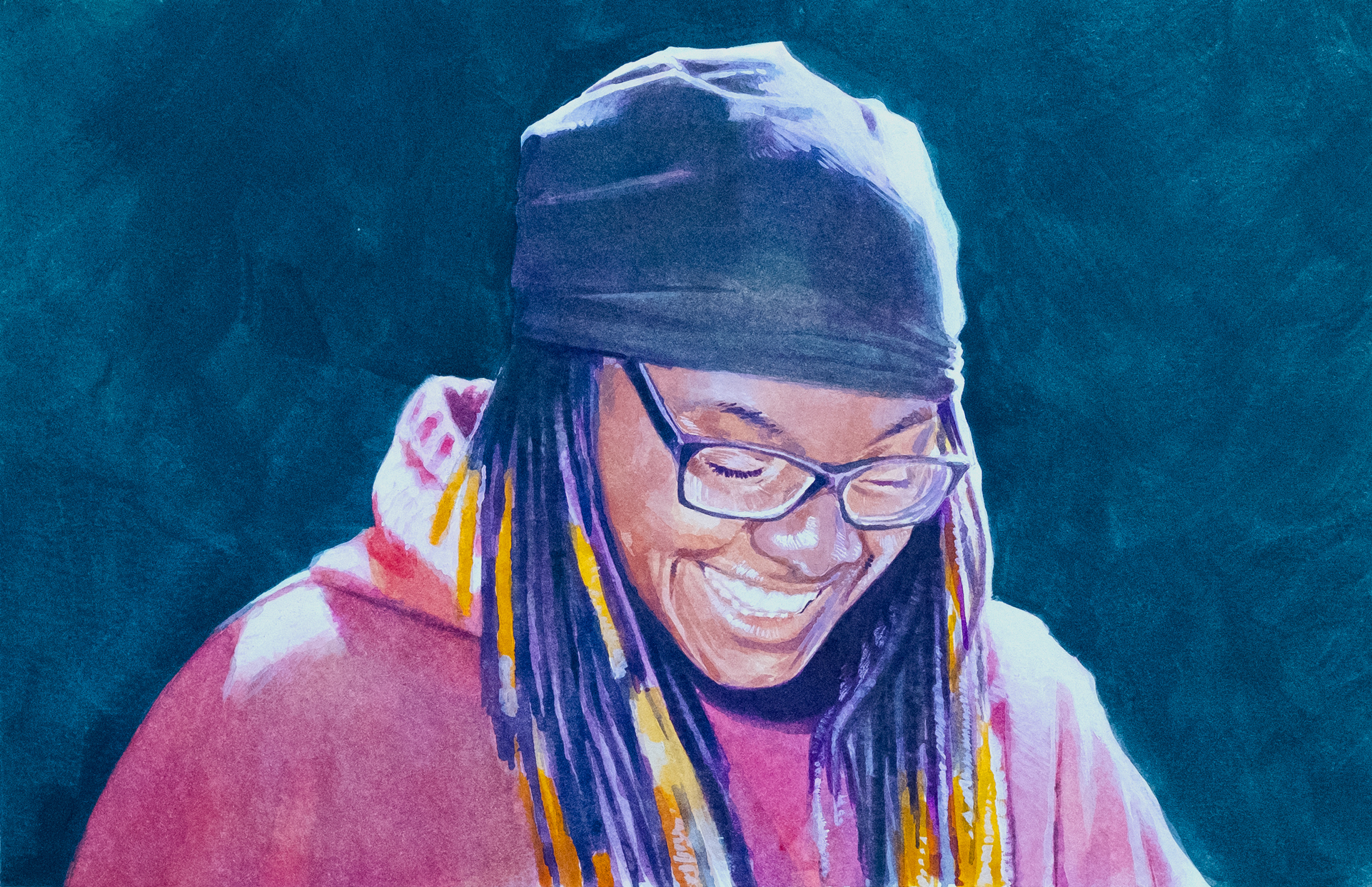 Jlin, 2018. Gouache on watercolor paper — 11 x 7.5 in.