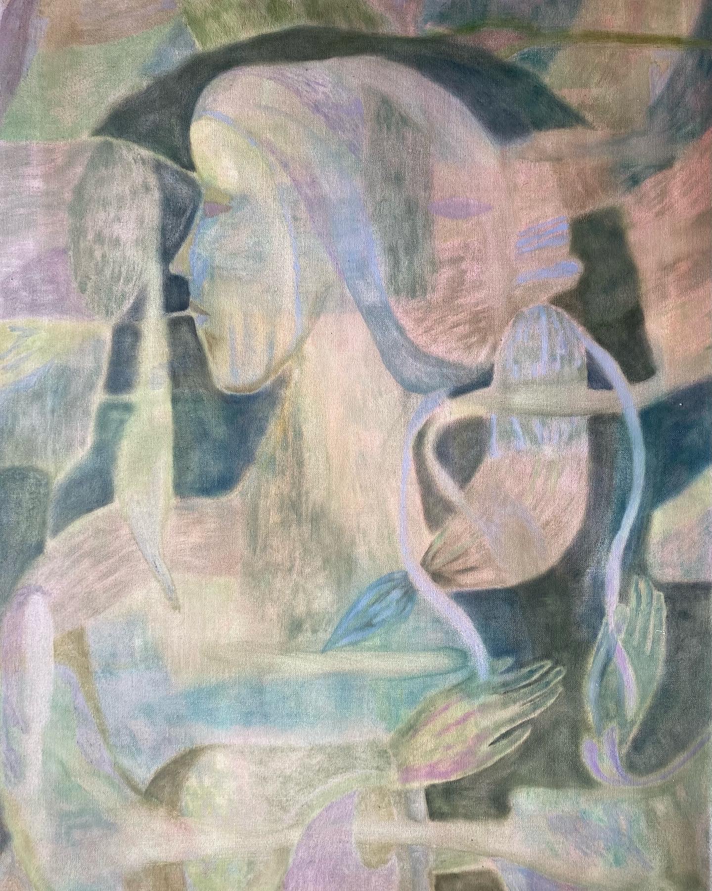 Ribbon weaver, oil on linen, 2023