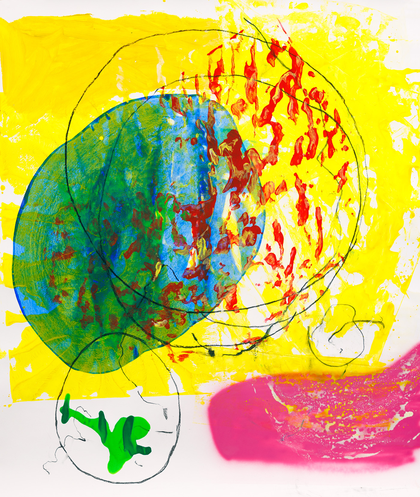 o. T.Acryl, Sprayfarbe, Kohle auf Papierca. 130 x 110 cm