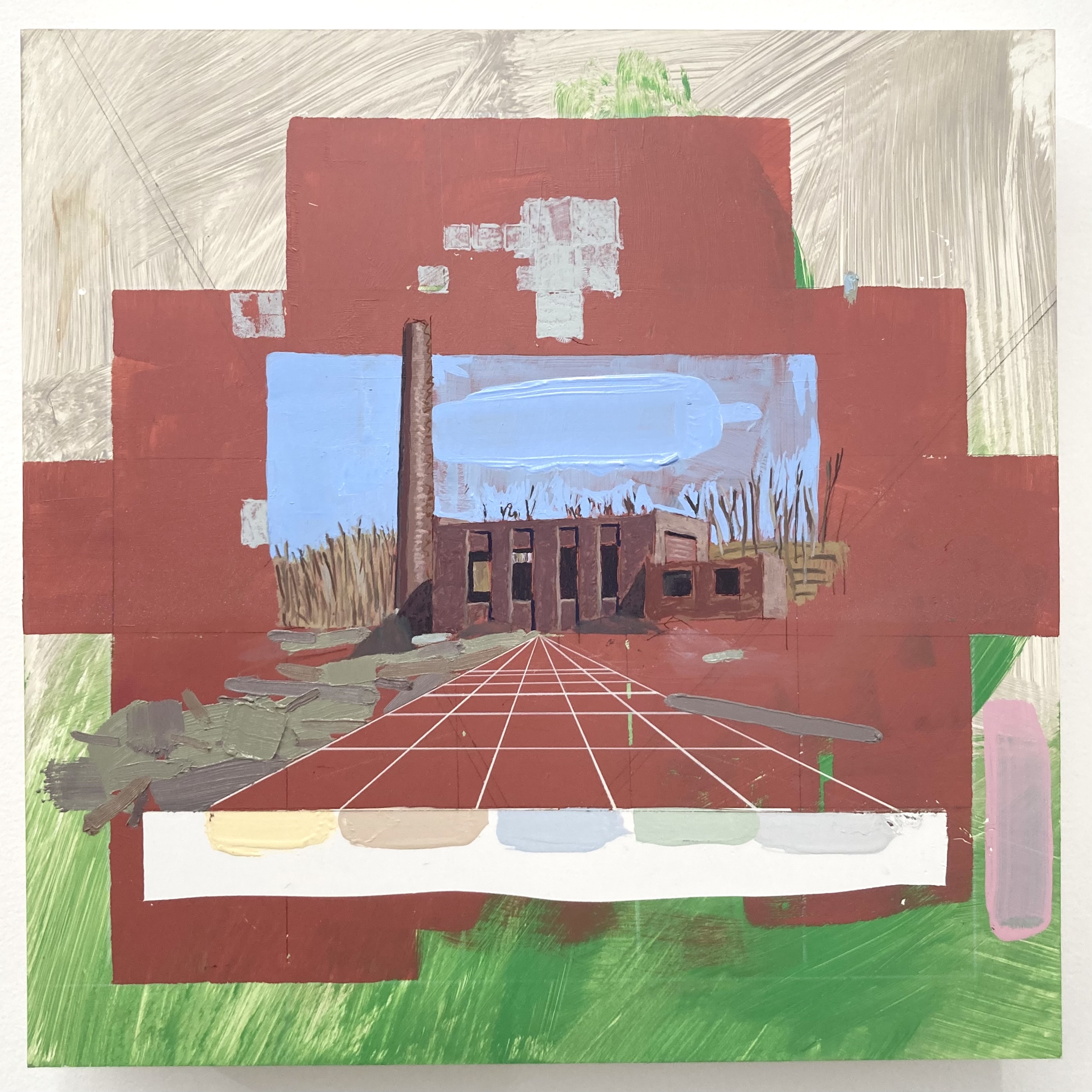 Factory Painting; Acrylic and Oil Paint on Panel; 12x12"