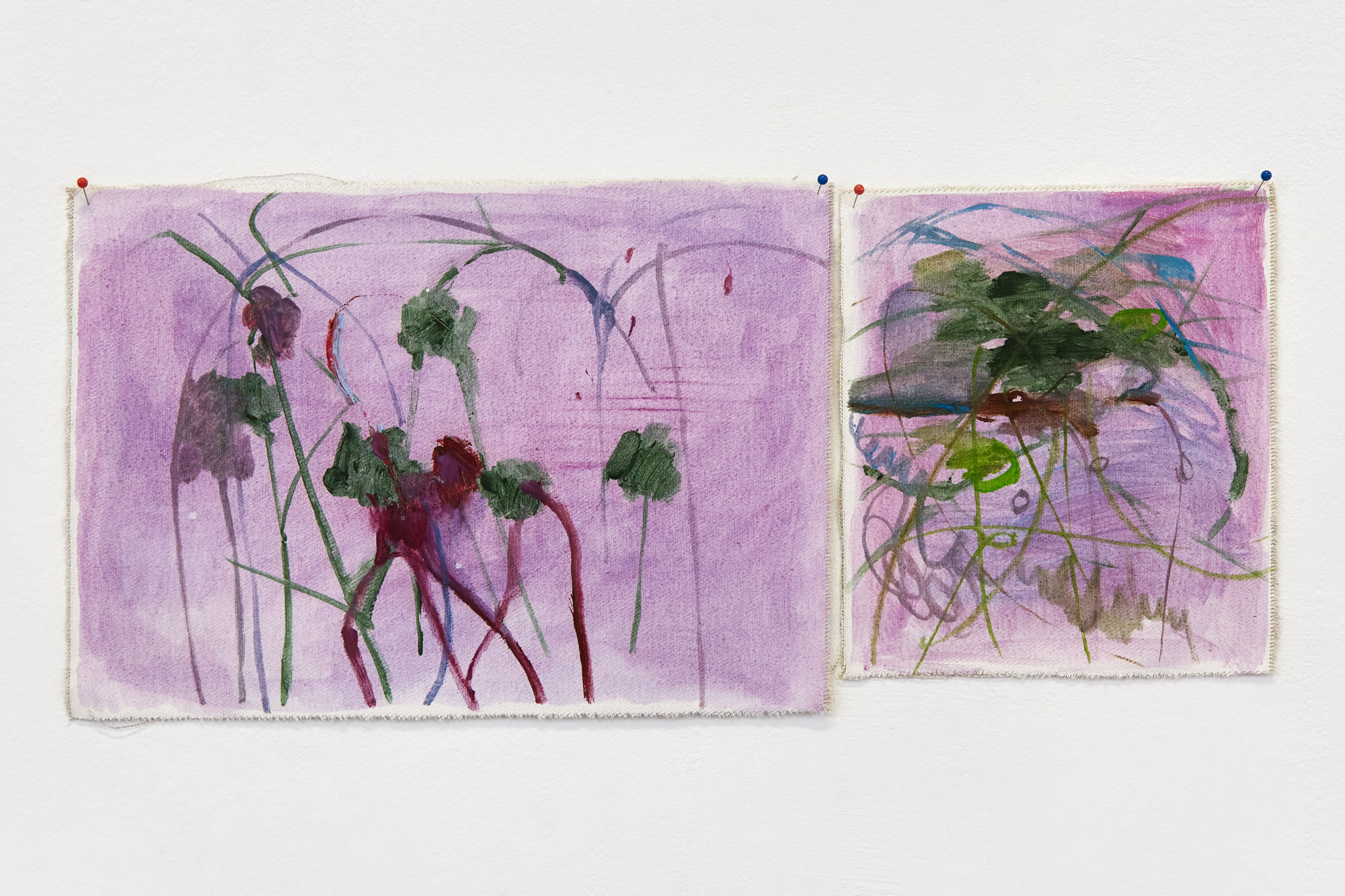 lilac bushes. L-36.2 x 25.3 cm, R-23.2 x 20.3 cm, Oil on linen, 2020