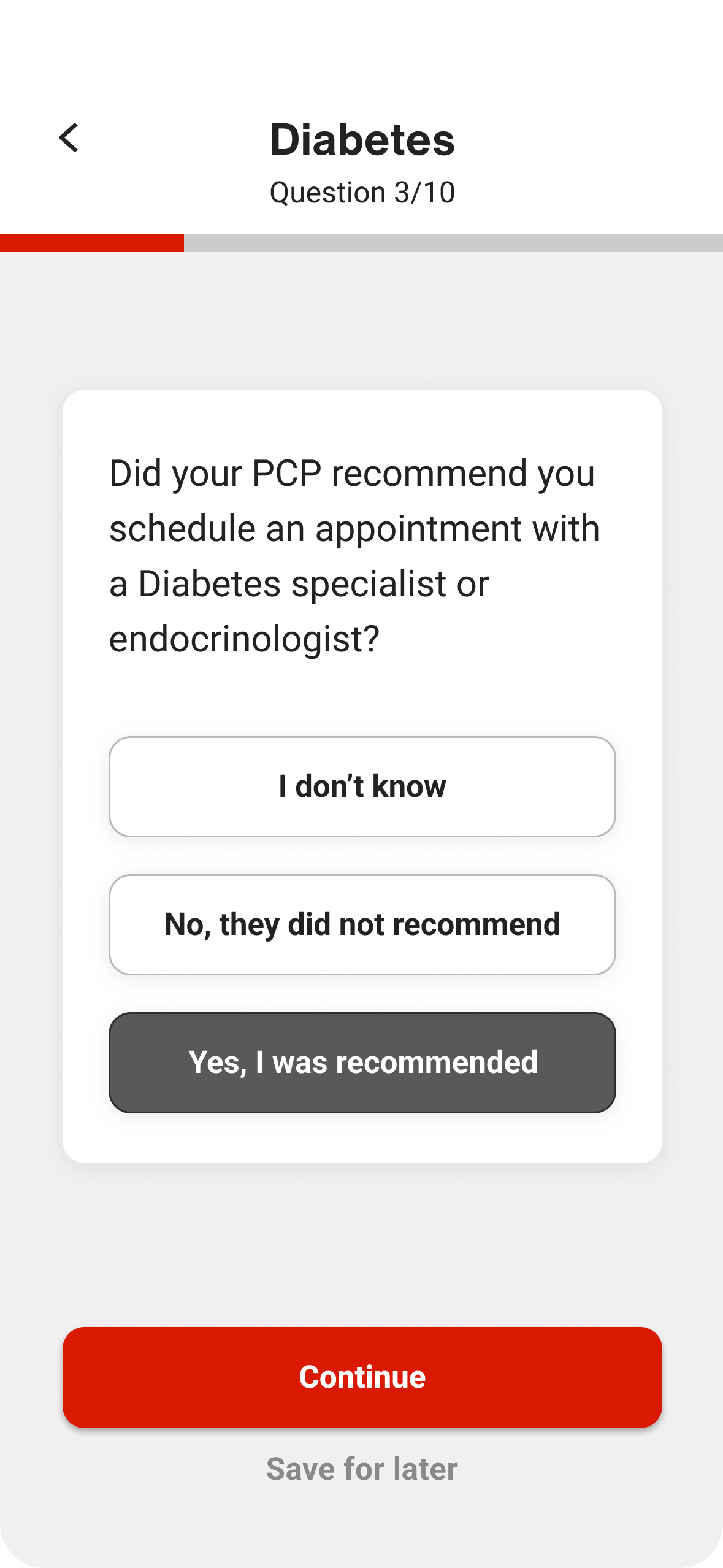 Health condition questionnaire