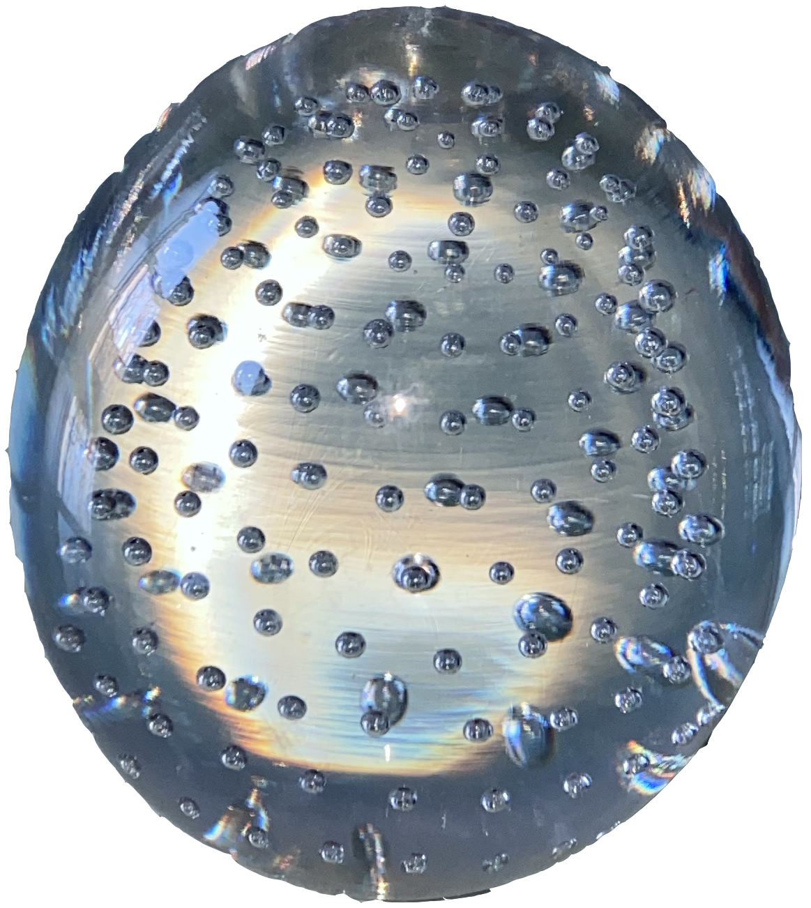 clear glass egg-shaped paperweight