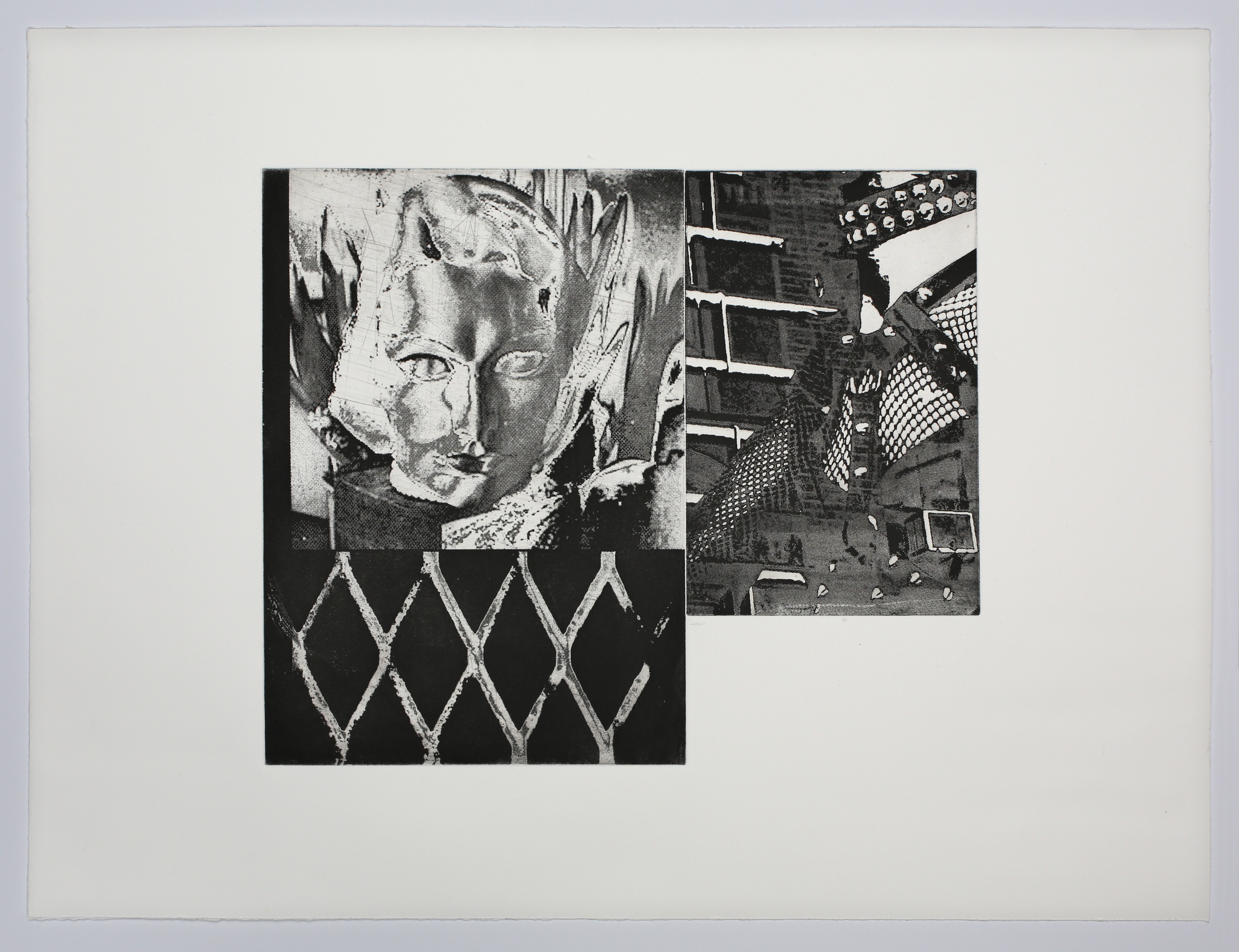 Pantyhose Playhouse/Tompkins; etching with aquatint on paper, 8 ½” x 12” (left plate);  5 ¾” x 9” (right plate); 24” x 18” (paper), 2024