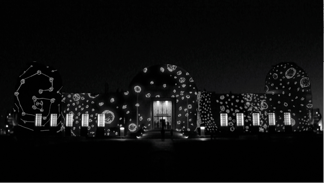 Projection mapping concept on the exterior of the observatory. (Video at the bottom)