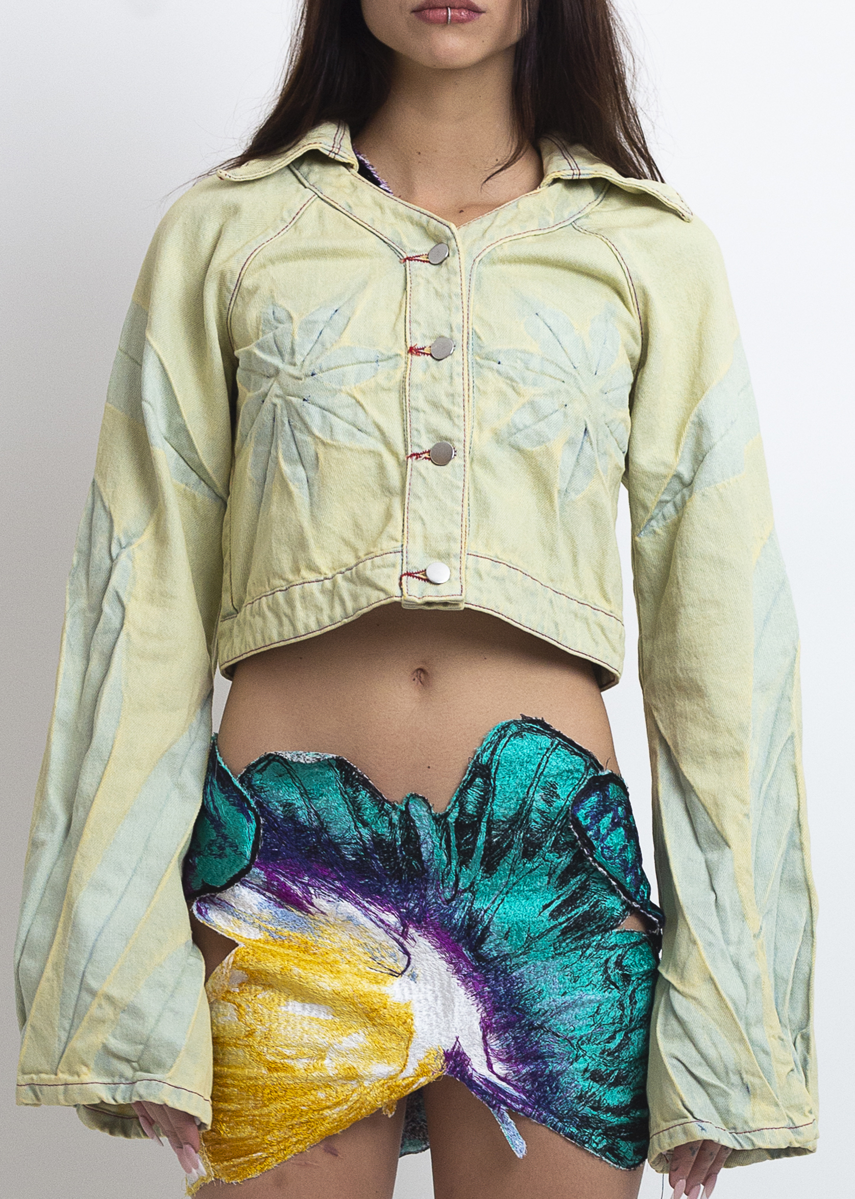 Yellow jacket BUTTERFLY BACK raglan denim jacket - Masha Popova