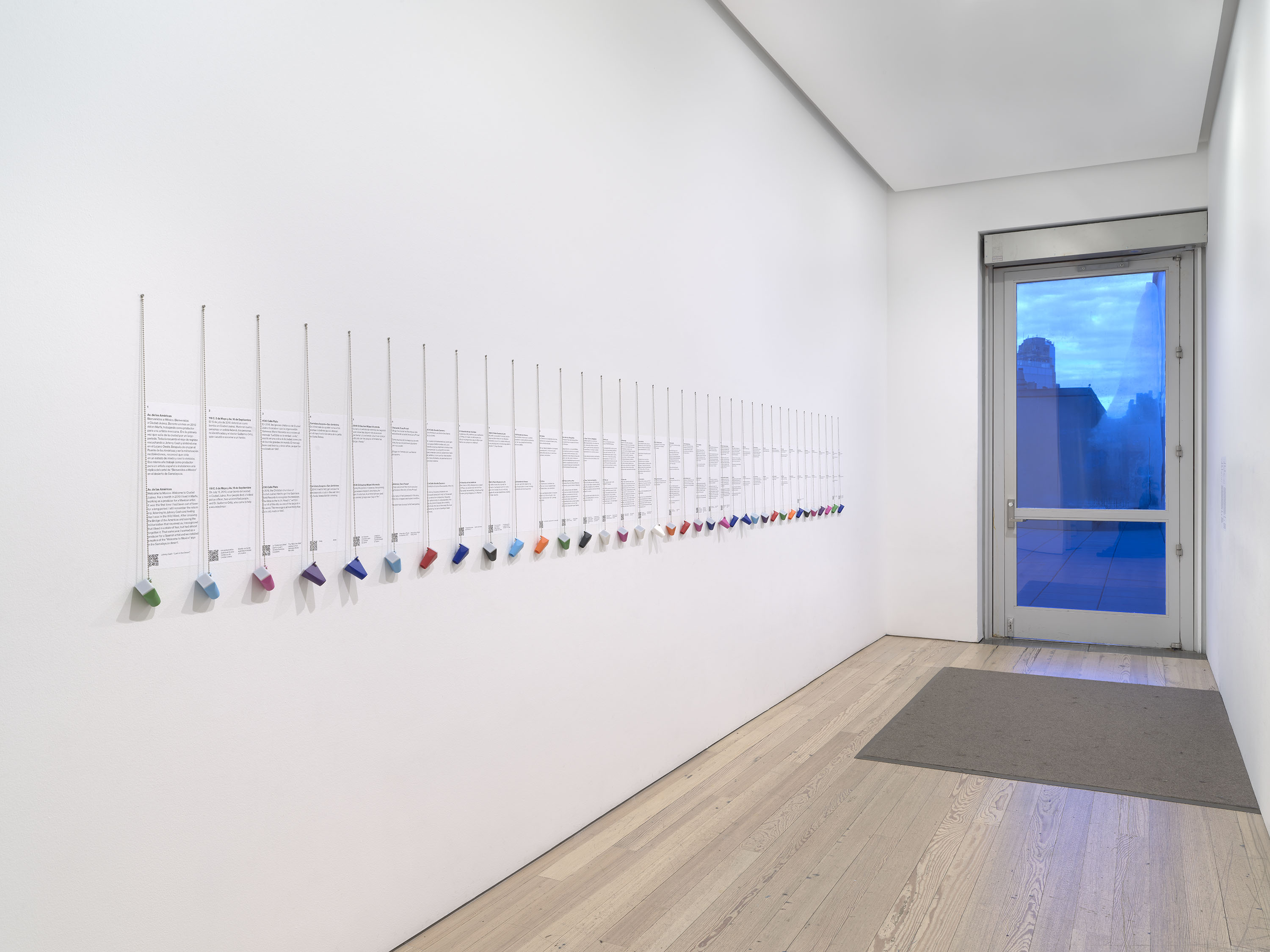 Installation view of Whitney Biennial 2022: Quiet as It’s Kept (Whitney Museum of American Art, New York, April 6- September 5, 2022). Alejandro Morales, Juárez Archive, 2020. Photograph by Ron Amstutz.