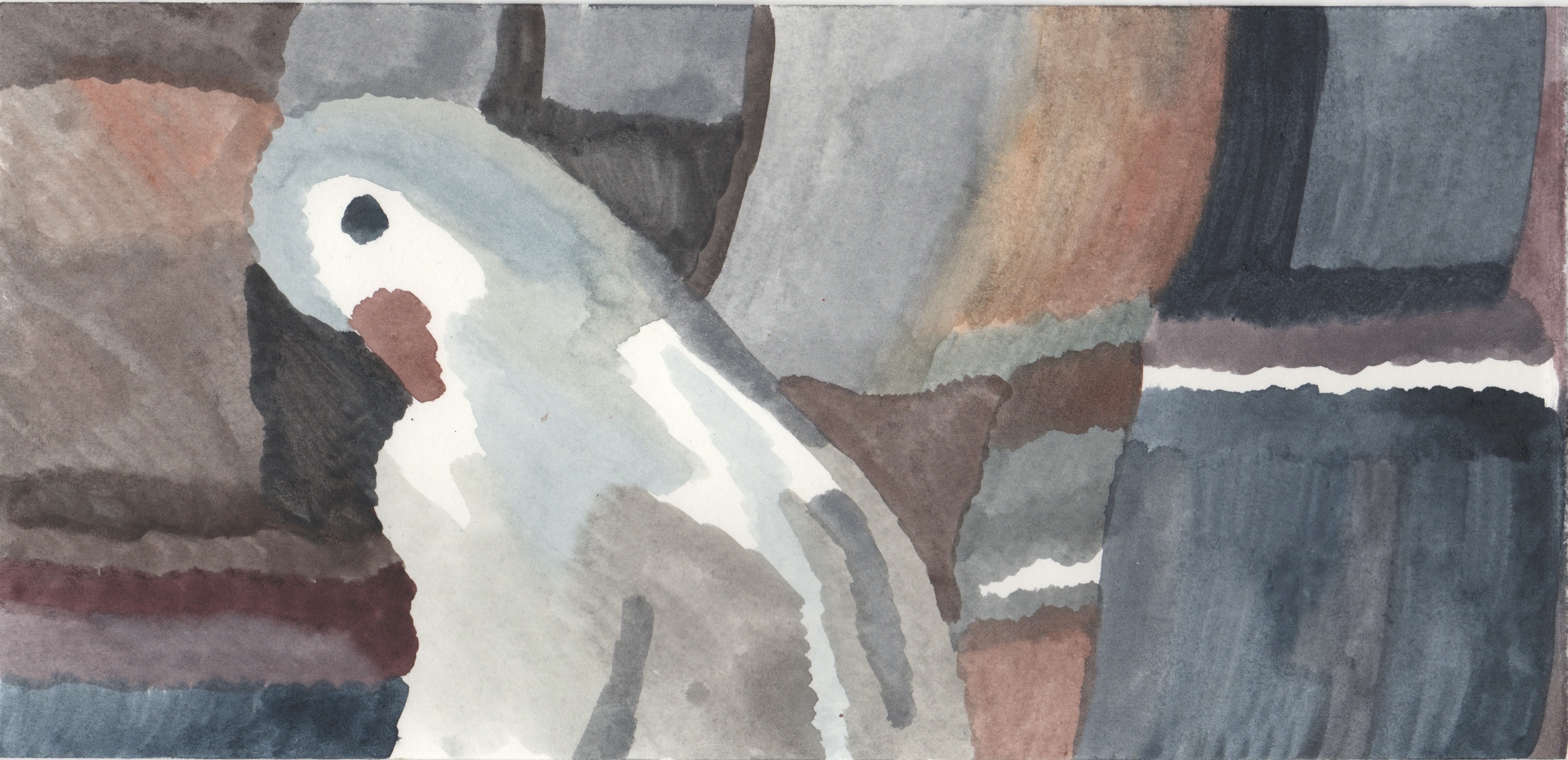 Huddled, watercolour on paper