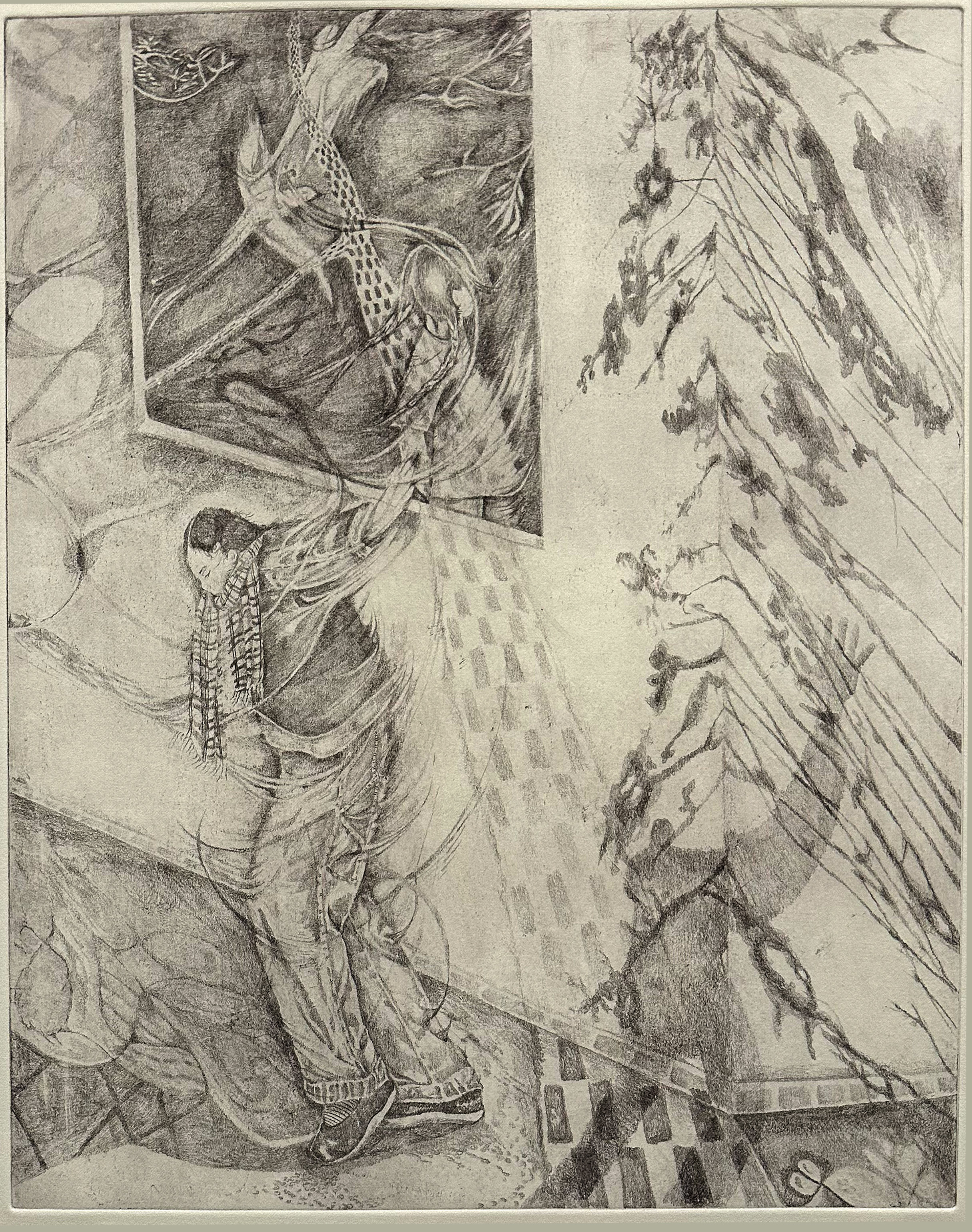 wind tunnel, soft ground intaglio etching, 18x24, 2025