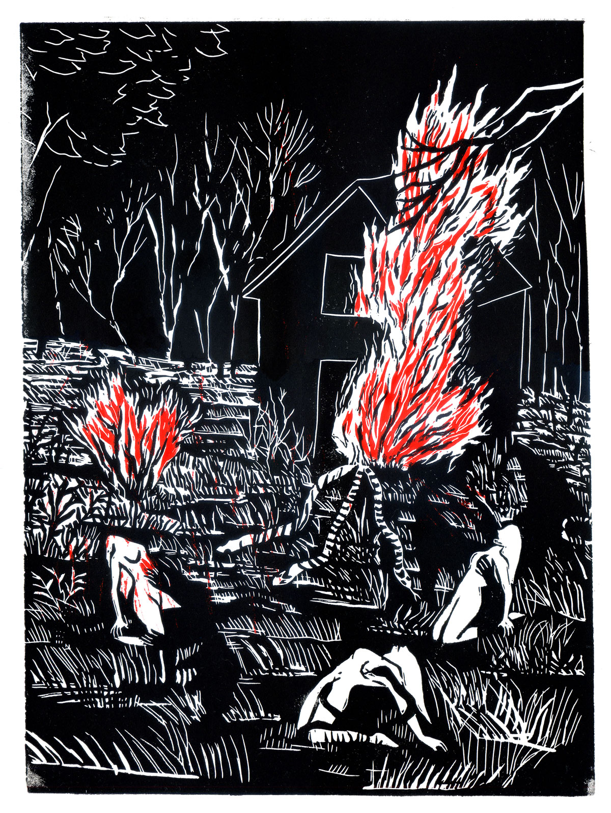 Invocation. Série de linogravures, deux passages. 39 x 30 cm. 2023