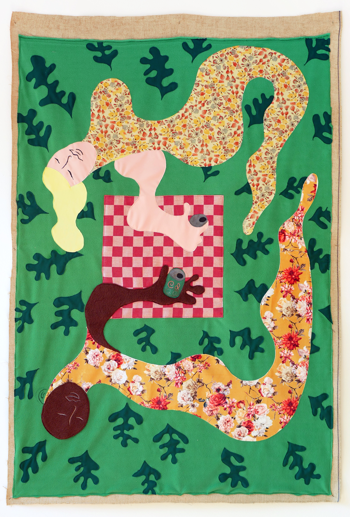 The picnic at the Matisse garden, 2020Various fabrics sewed collage145 x 103 cm