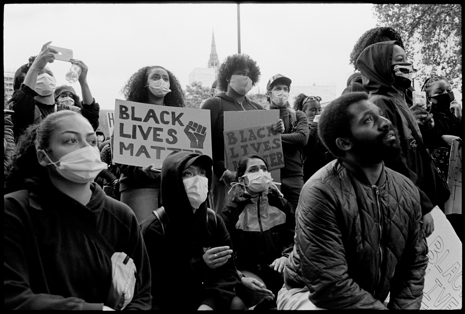 Protestors listen to a speaker at a Black Lives Matter Protest. June 2020
