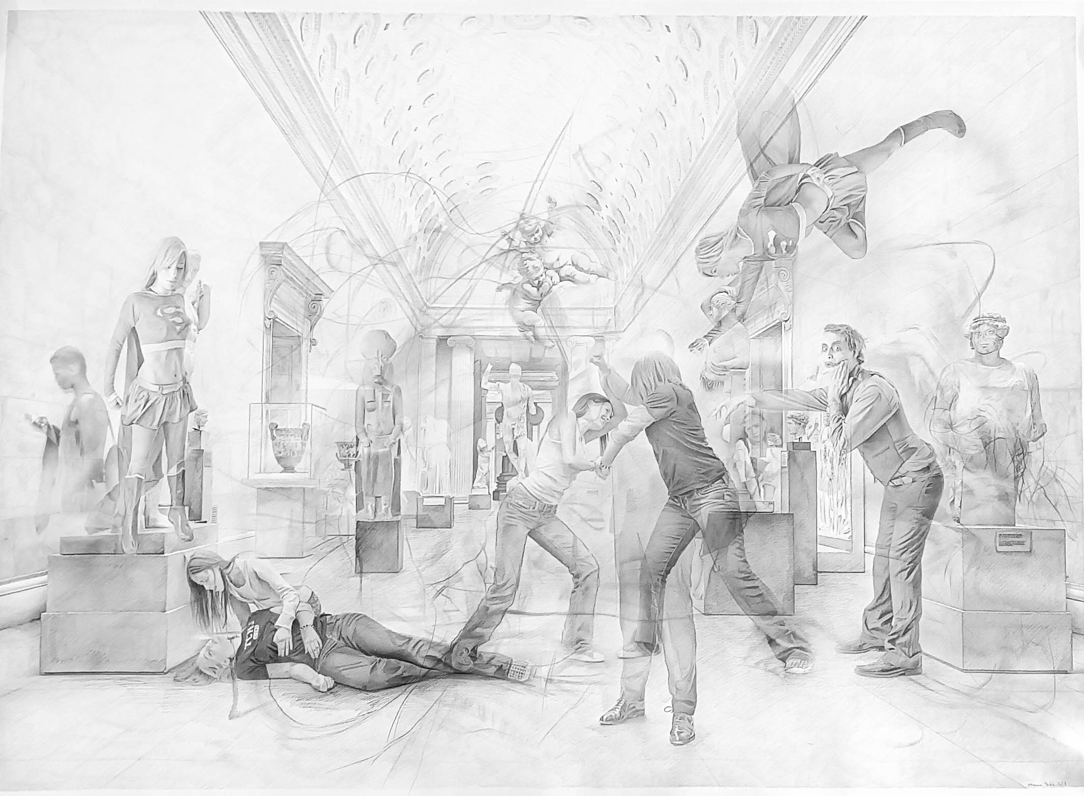 Othman Taleb, Amare Dare, Graphite and transfer on Canson paper, 90x125cm, 2023