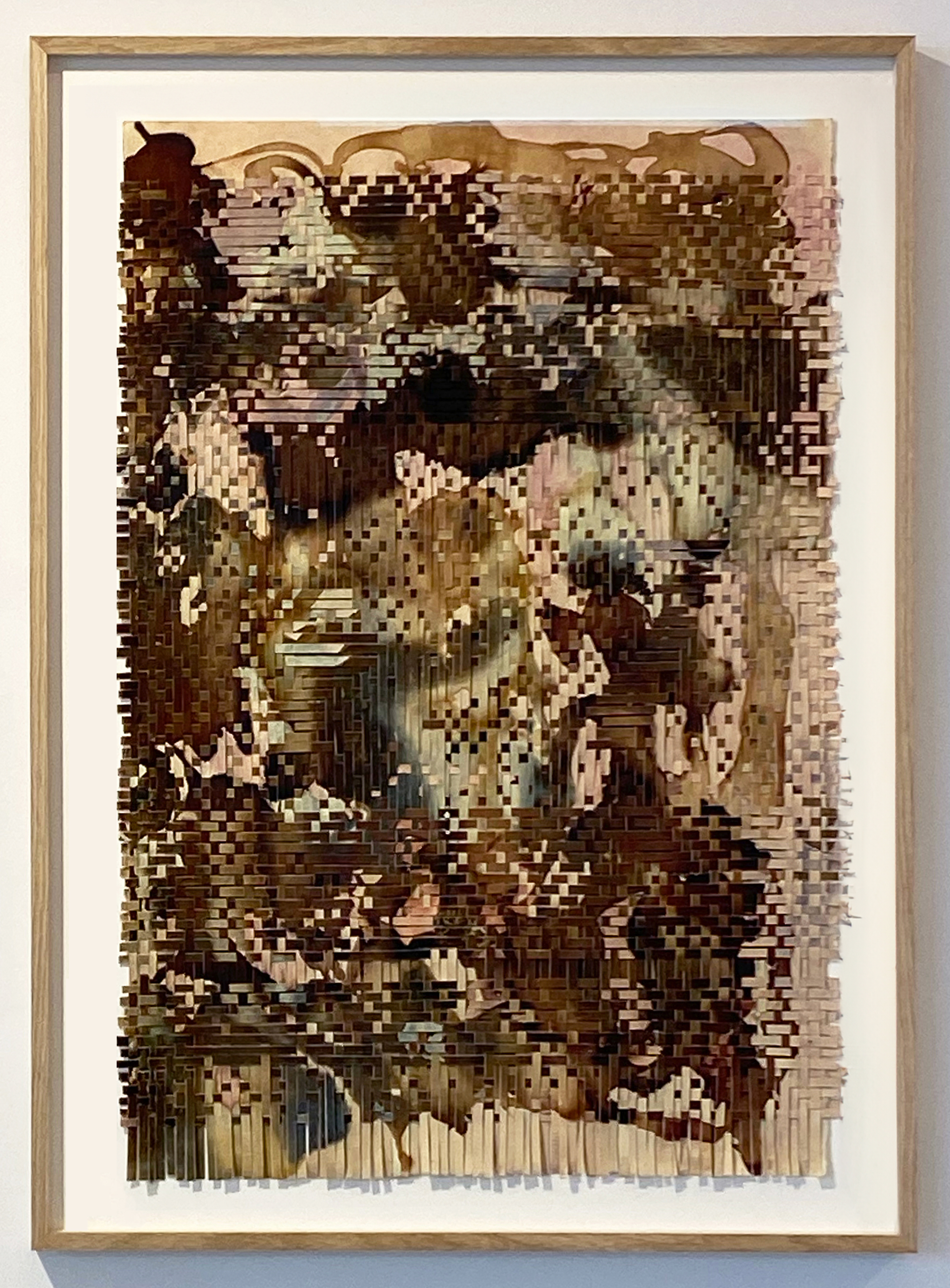 Nomad, woven painting, cotton paper, natural inks from walnut, safflower, indigo, and madder, mineral salts, 53x78cm(framed), 2023