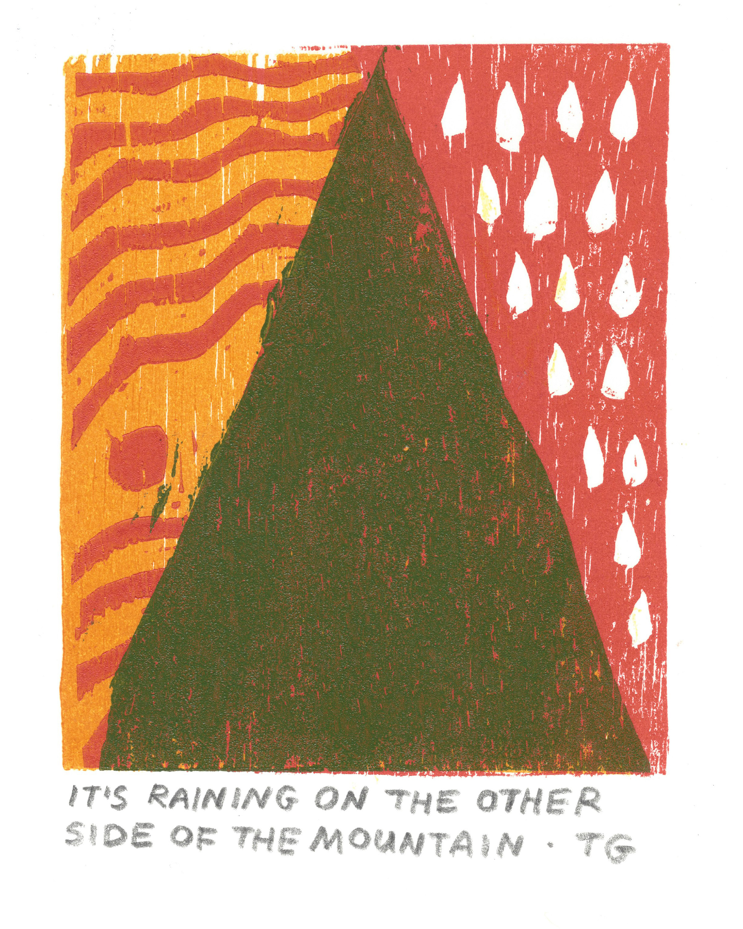 It's Raining on the Other Side of the Mountain, three-layer woodcut