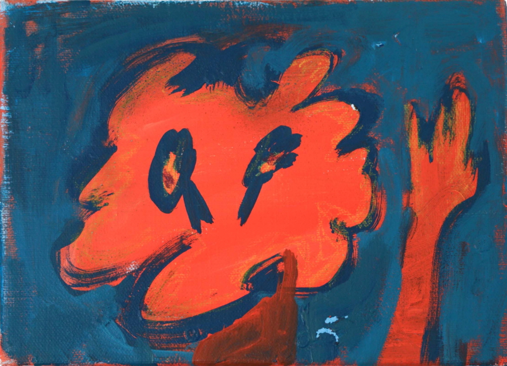 Blushing Flower, 2020, acrylic, color pencil on canvas, 15.8x22.7cm.