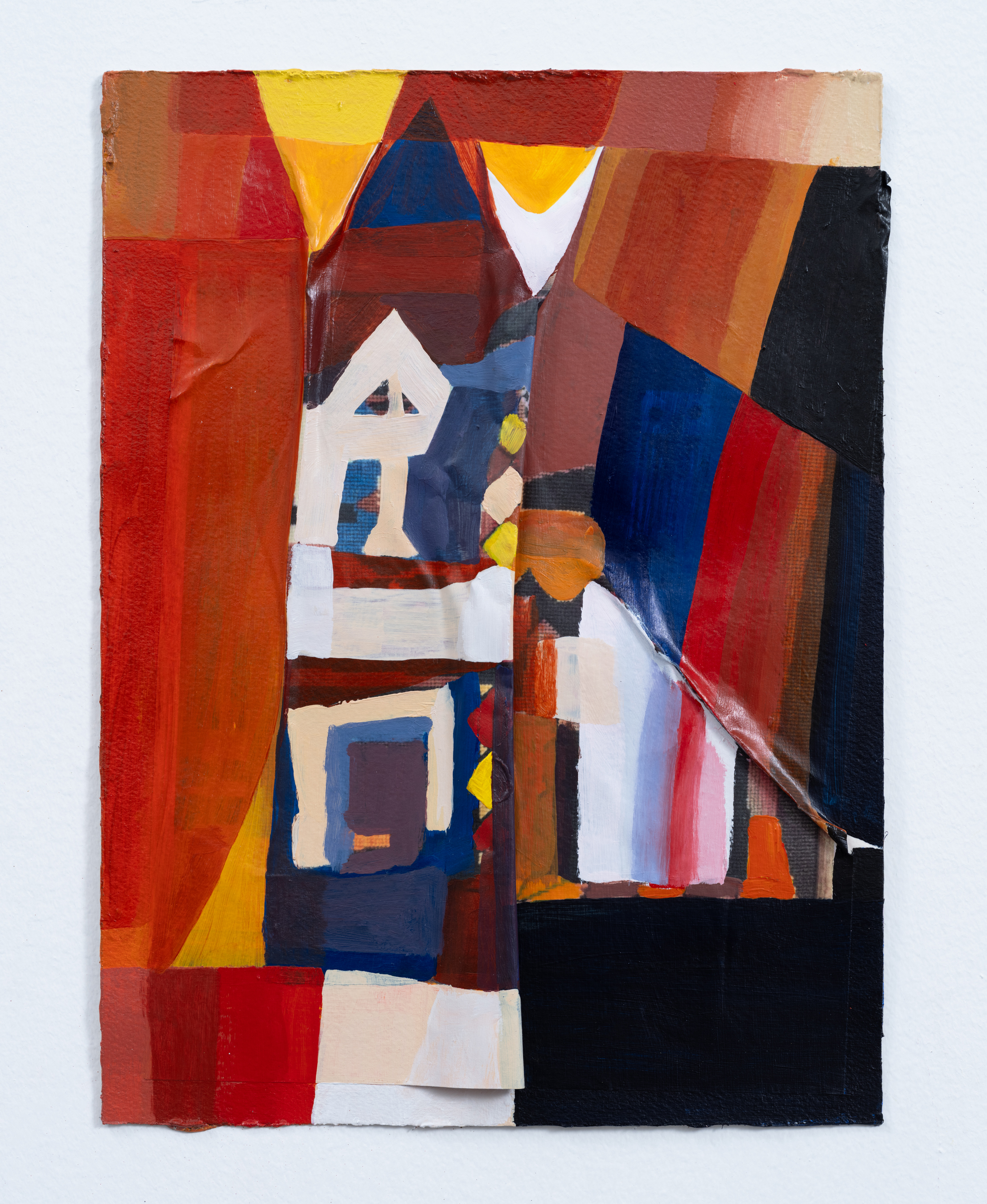 Untitled (Grandma's Second Embroidered Version of Three Musicians), 2025, 12 x 9 in, Acrylic on printed photograph on Arches paper