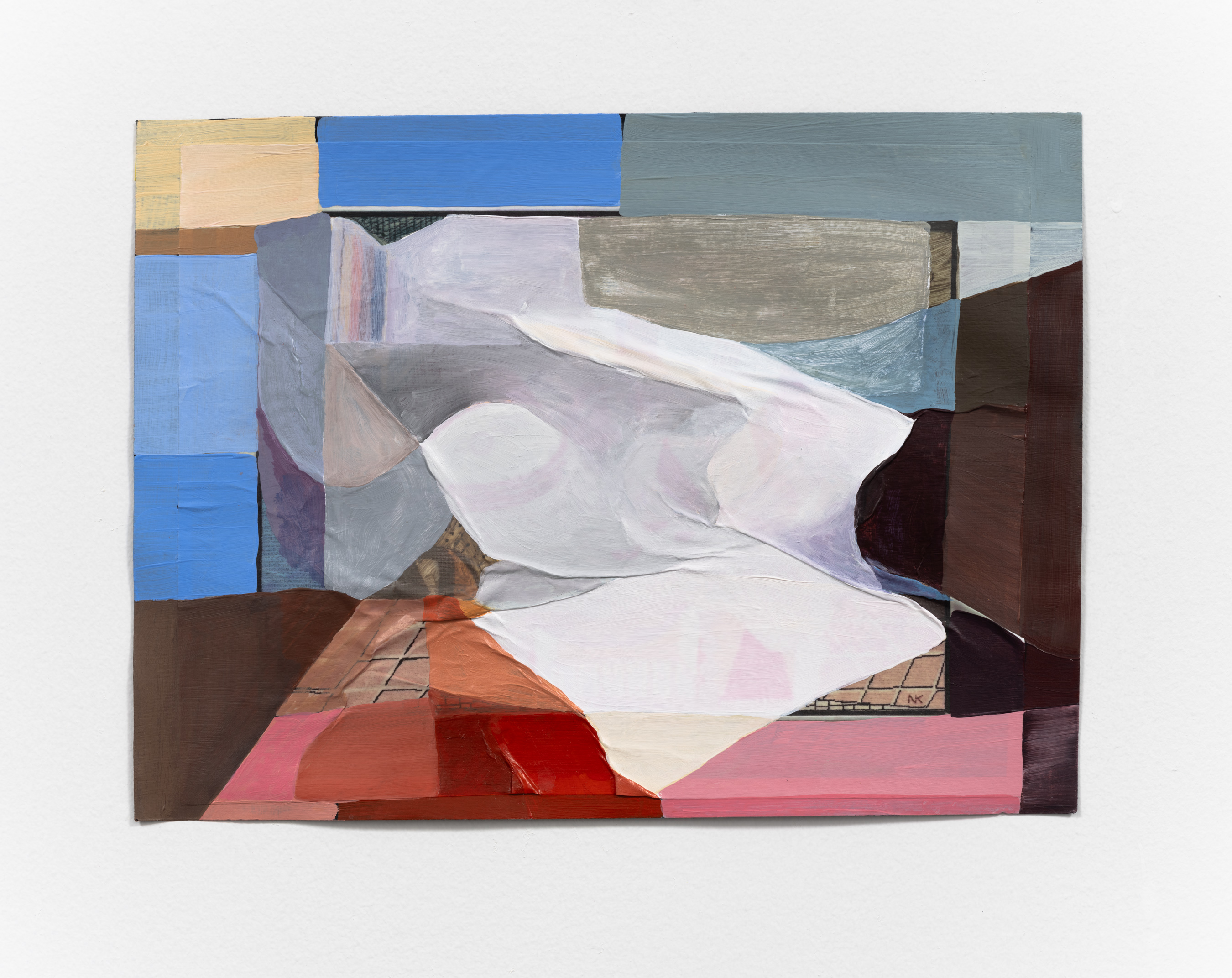 NK (Grandma&rsquo;s Embroidered Mandolin and Guitar), 2023, 9 x 12 in, Acrylic on printed photograph on Arches paper