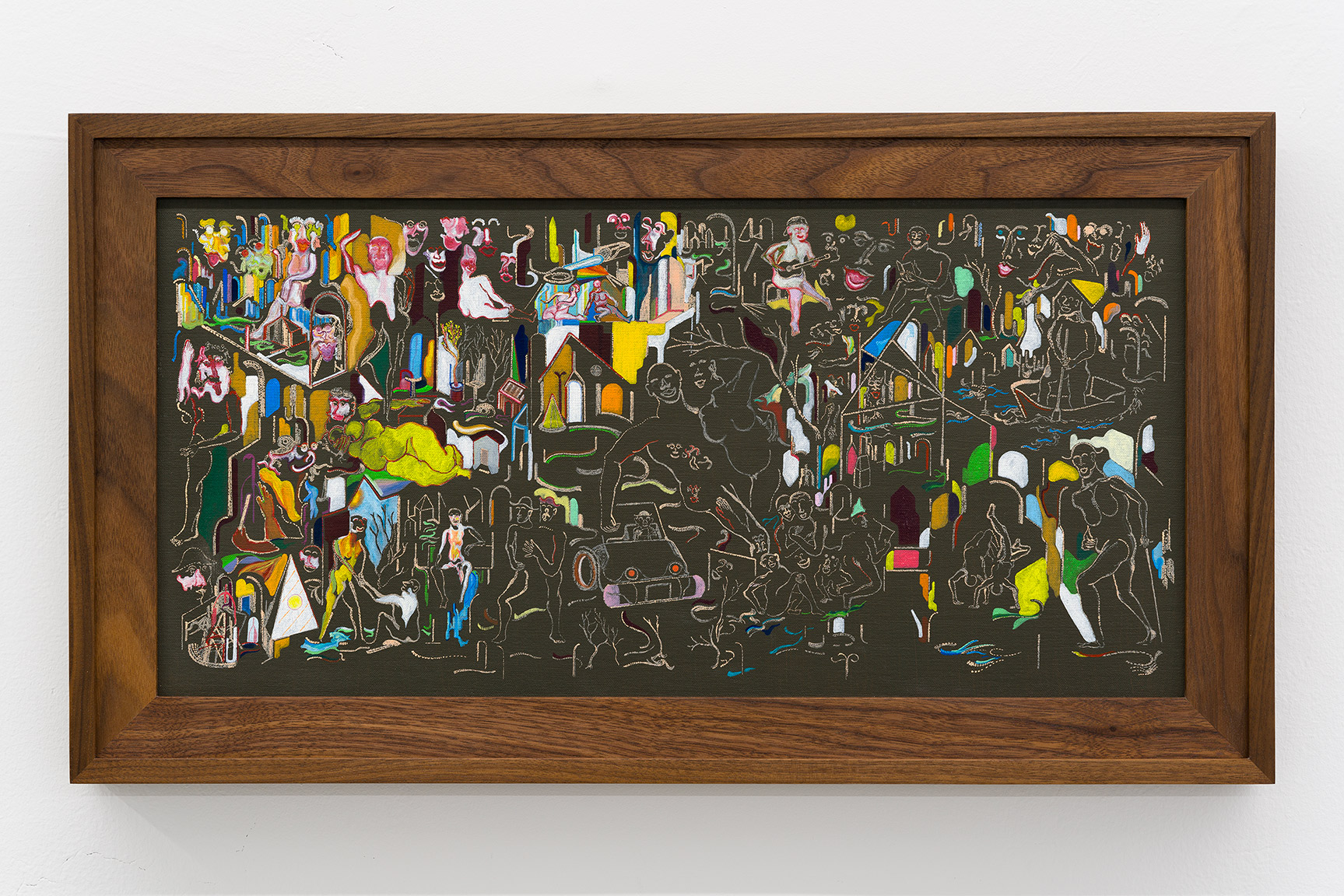 Circus, 2022, oil on canvas, walnut frame, 15 1/4 x 26 3/4 in. (38.7 x 67.9 cm.)