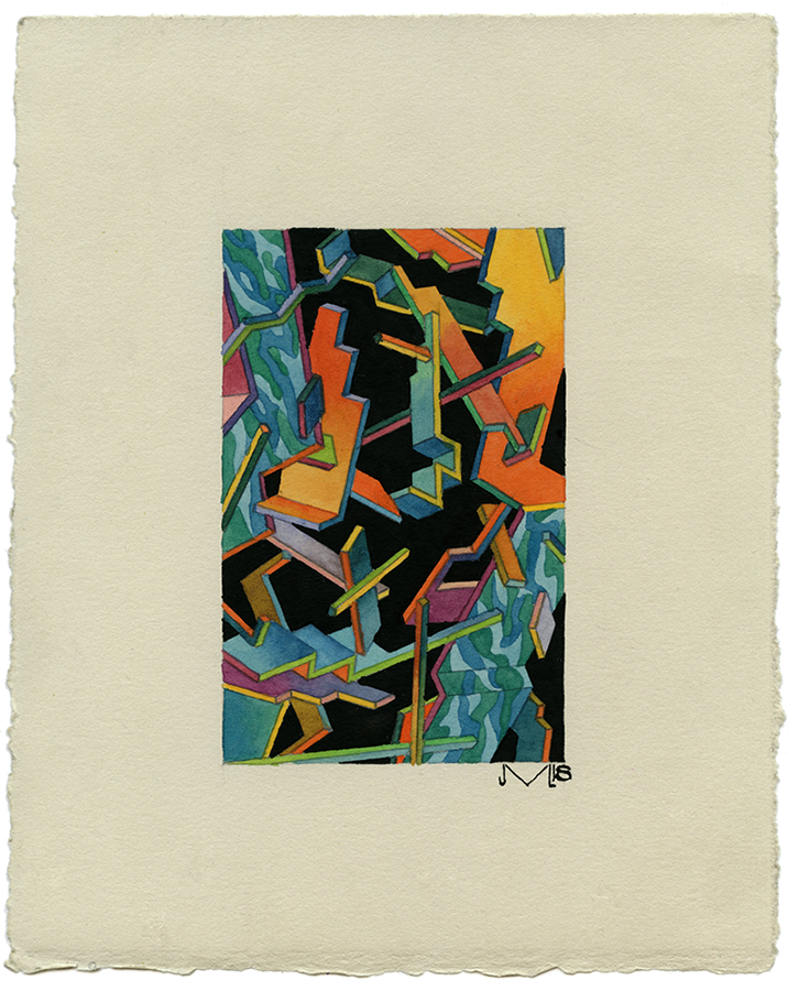 Collider IXWatercolor, gouache, and graphite on paper, 7x9"2018