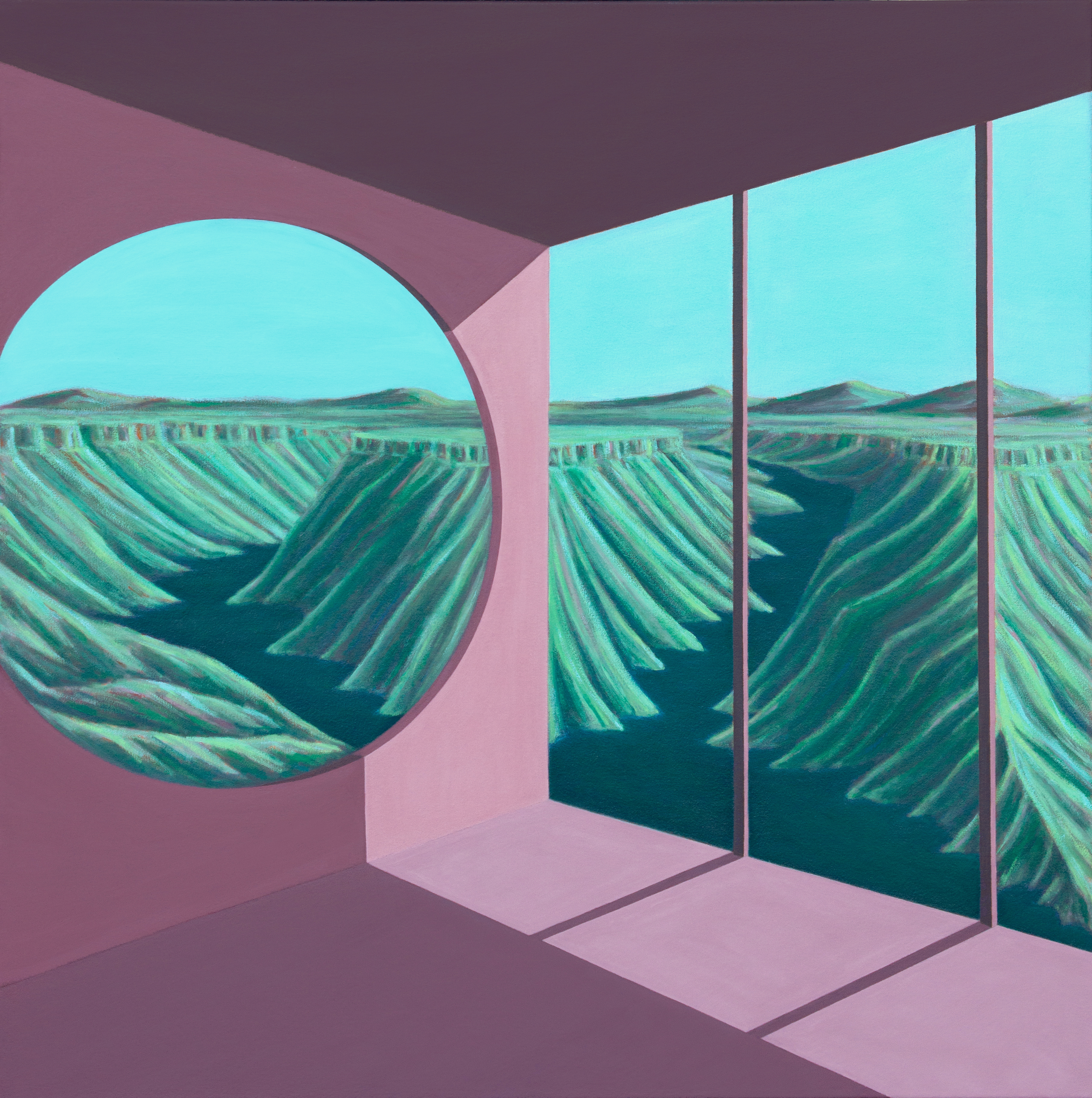 Contrasting Serenity: Green Mesas (Architected Landscape 83), 2025