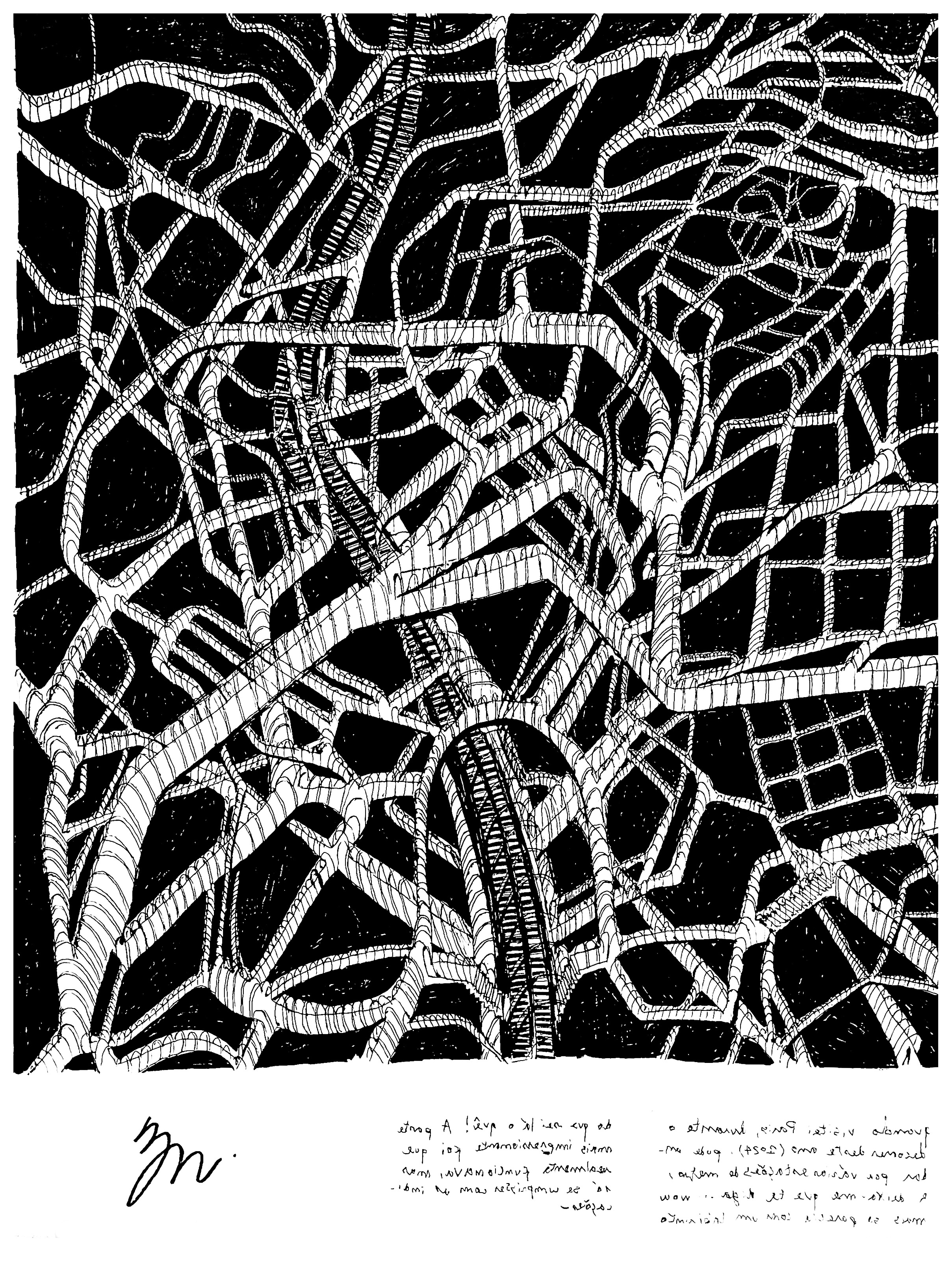 'Paris tunnels', 2024, ballpoint pen on paper