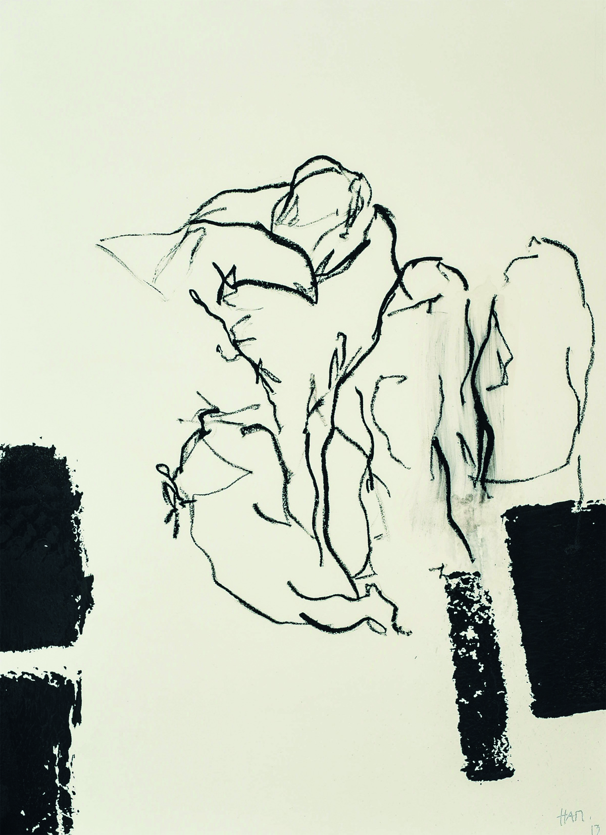 "Warteposition", 2013, Oilstick on copperplate paper, 107 x 78 cm