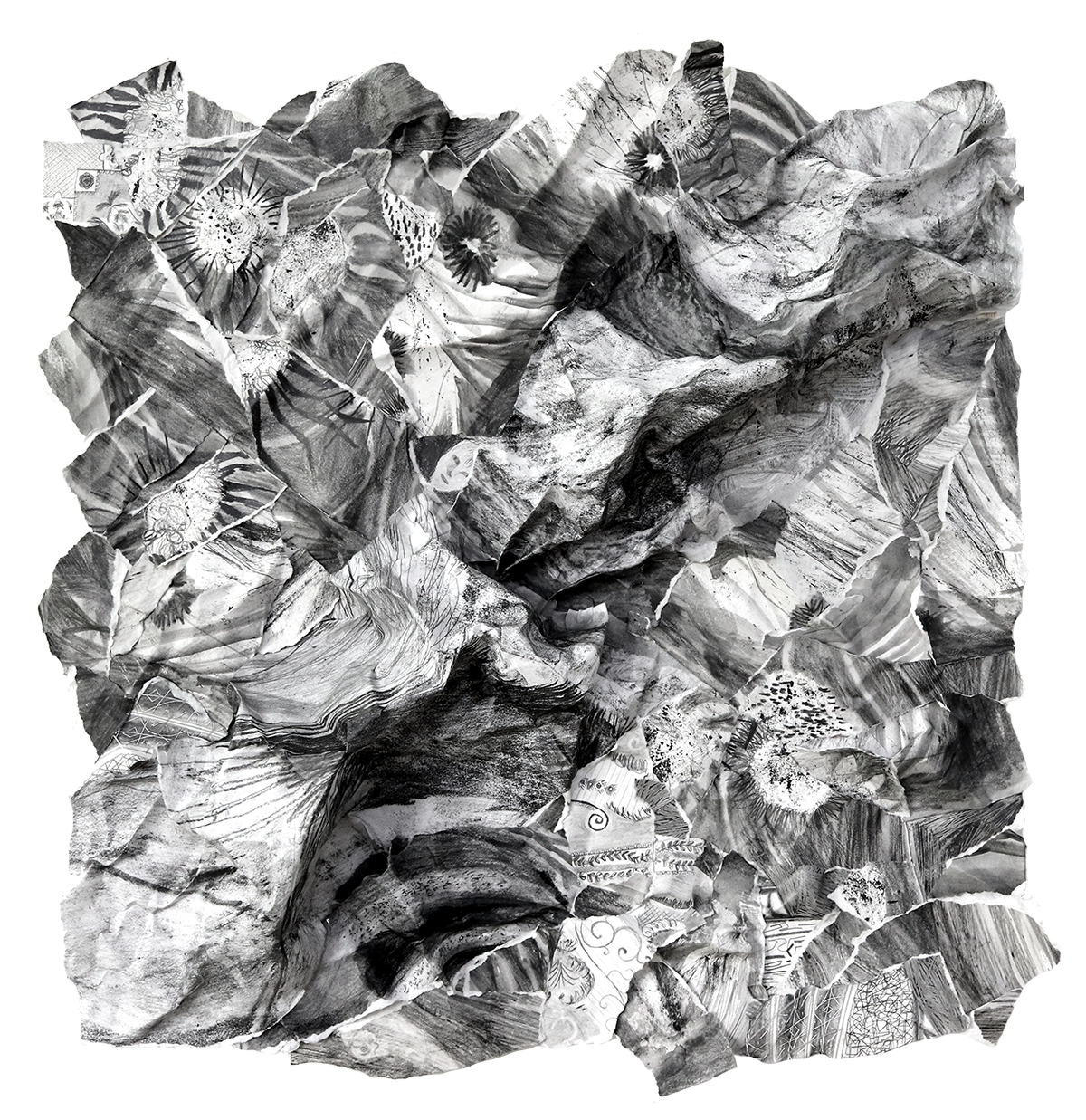 깊은언덕 세번째 샛길3, 2022, 종이에 흑연, 혼합재료, 콜라주, 55x54.2x5.6cm(최대크기)